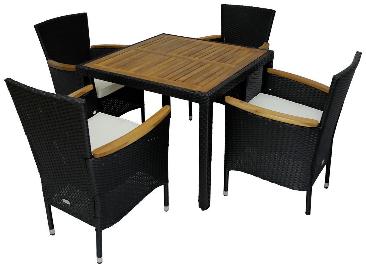 Gartengarnitur Moa 5-Teilig Kunststoff U. Holz mit Kissen - Beige/Creme, MODERN, Holz/Kunststoff - Ondega