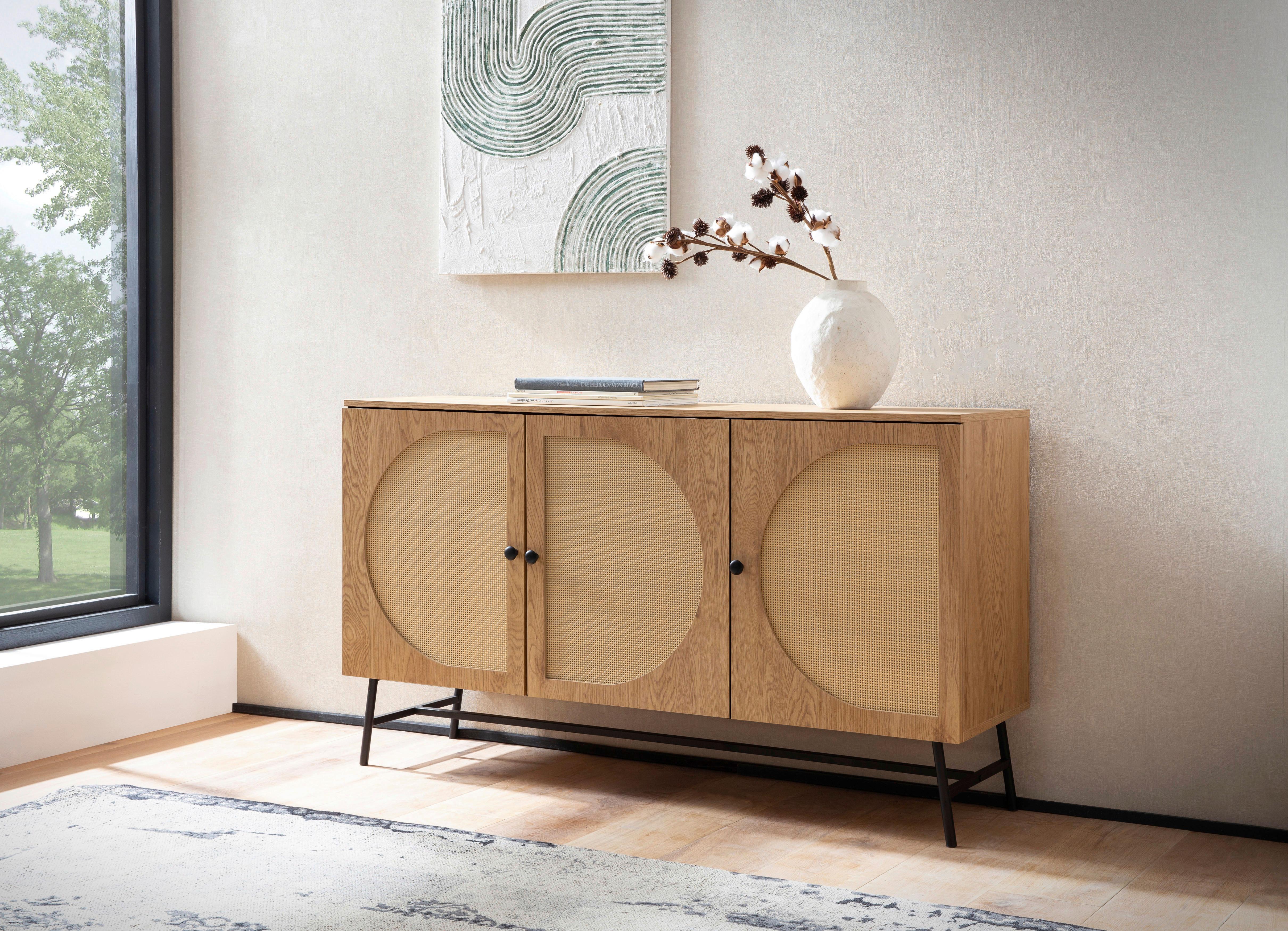 Sideboard Eichefarben Dekor B: 140 Cm - Eichefarben/Schwarz, Design, Holzwerkstoff (140/80/39cm) - MID.YOU