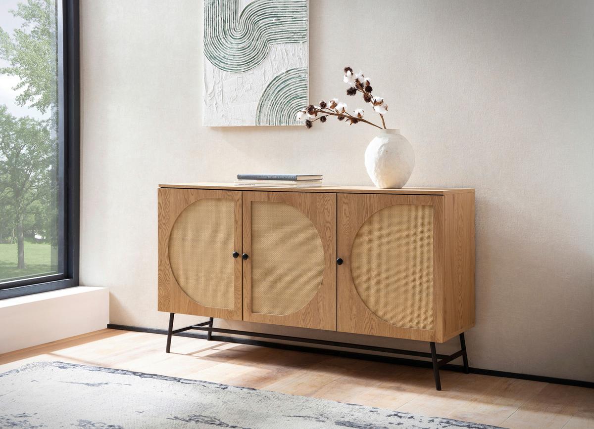 Sideboard Eichefarben Dekor B: 140 Cm - Eichefarben/Schwarz, Design, Holzwerkstoff (140/80/39cm) - MID.YOU