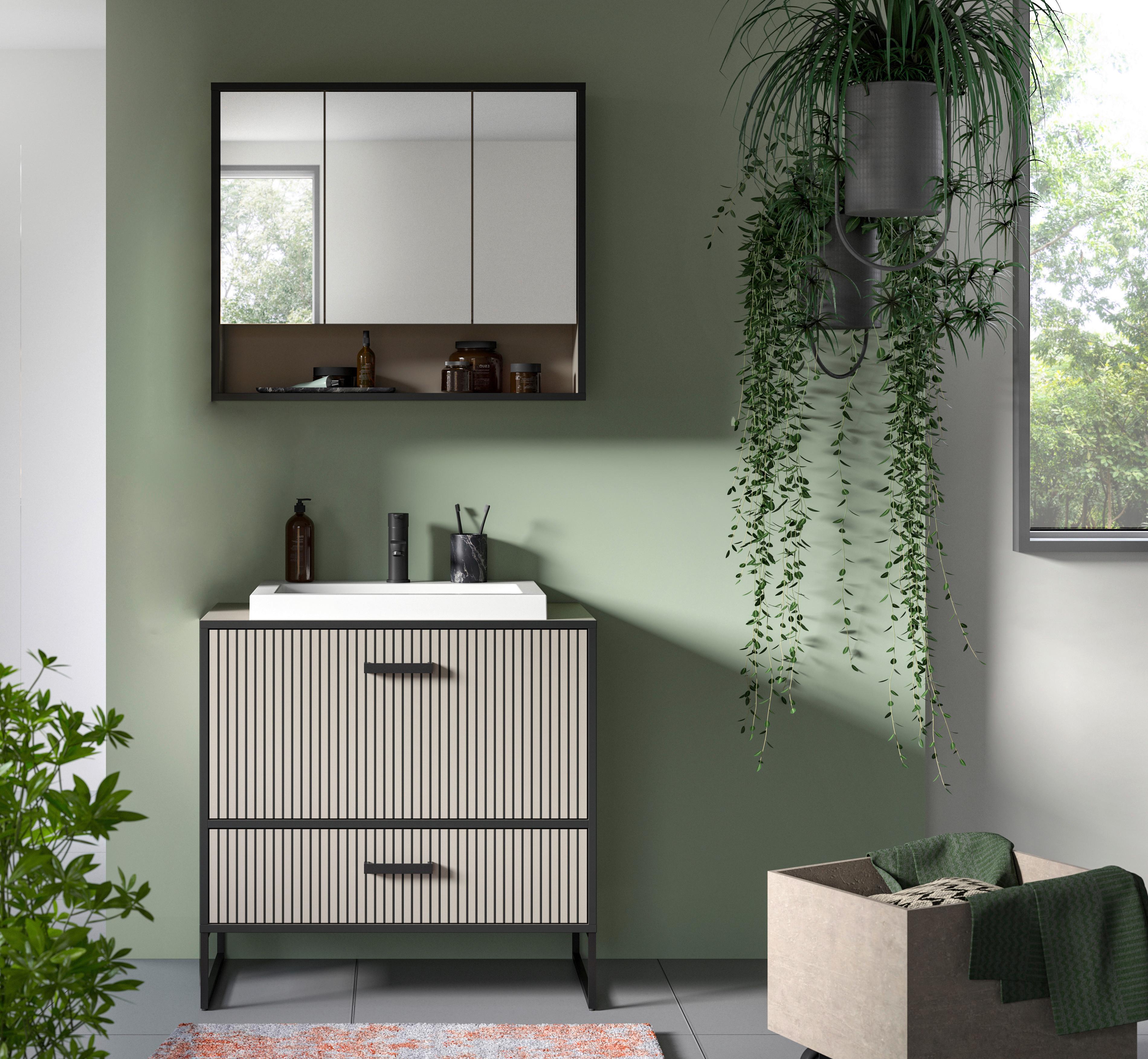 Badezimmer Bagno Schwarz/kaschmir B: 80cm - Kaschmir/Schwarz, MODERN, Holzwerkstoff (80cm) - MID.YOU