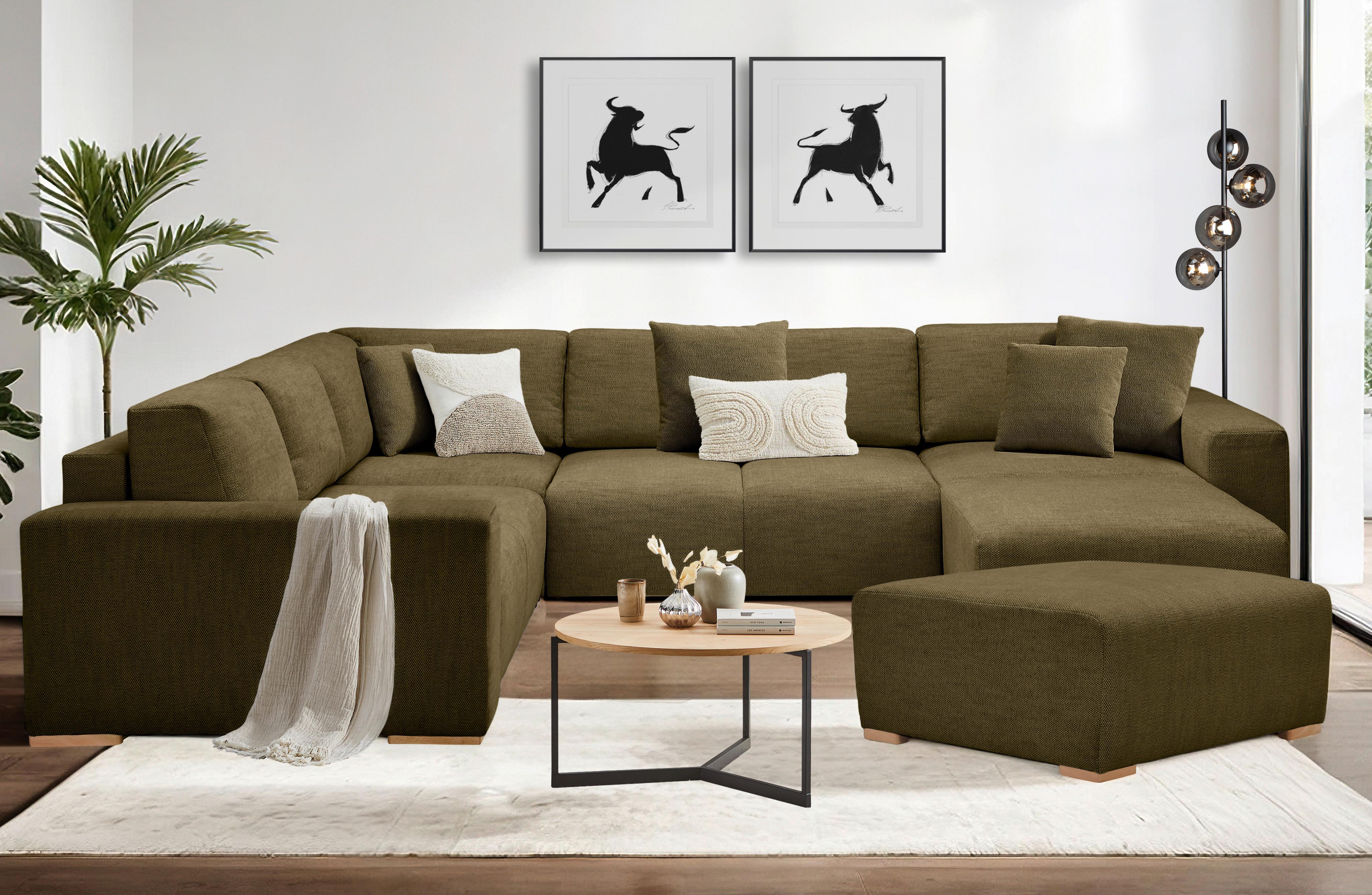 Wohnlandschaft Vouge Grün U: 283x371x208 Cm - Buchefarben/Schwarz, KONVENTIONELL, Textil (283/371/208cm) - Livetastic
