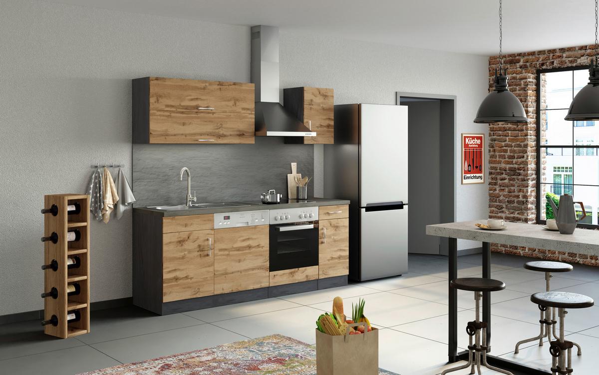 Küchenzeile Sorrento Mit Geräten 210 cm Eichefarben - Schieferfarben/Eiche Wotan, MODERN, Holzwerkstoff (210cm) - Held