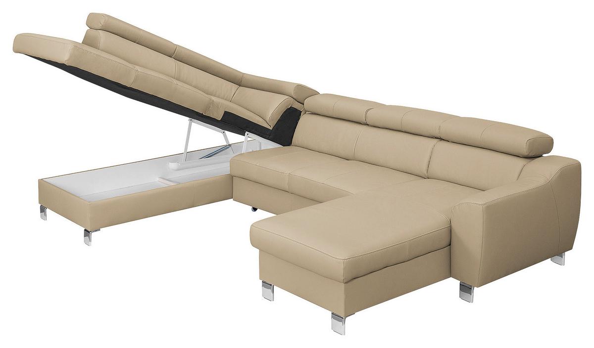 Wohnlandschaft Aspen Beige U-Form: 208 Cm - Chromfarben/Beige, Design, Leder/Textil (208/315/175cm) - Livetastic