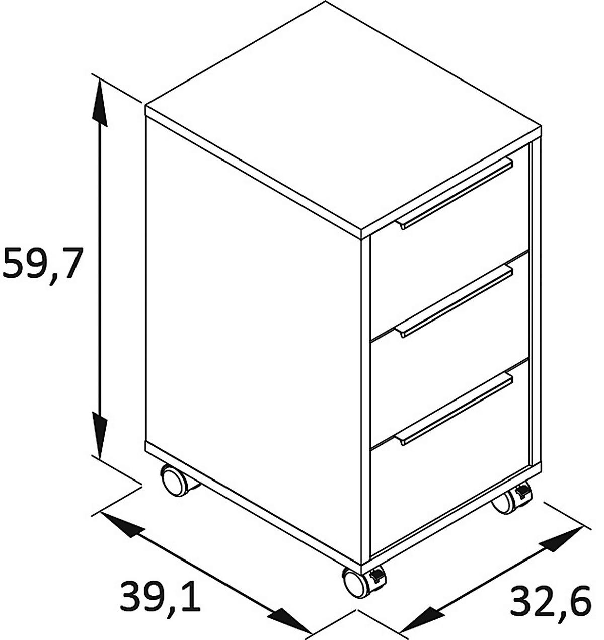 Rollcontainer Piazza Mauve/Eiche B: 32,6cm - Eichefarben/Mauve, Basics, Holzwerkstoff/Kunststoff (32,6/59,7/39,1cm) - MID.YOU