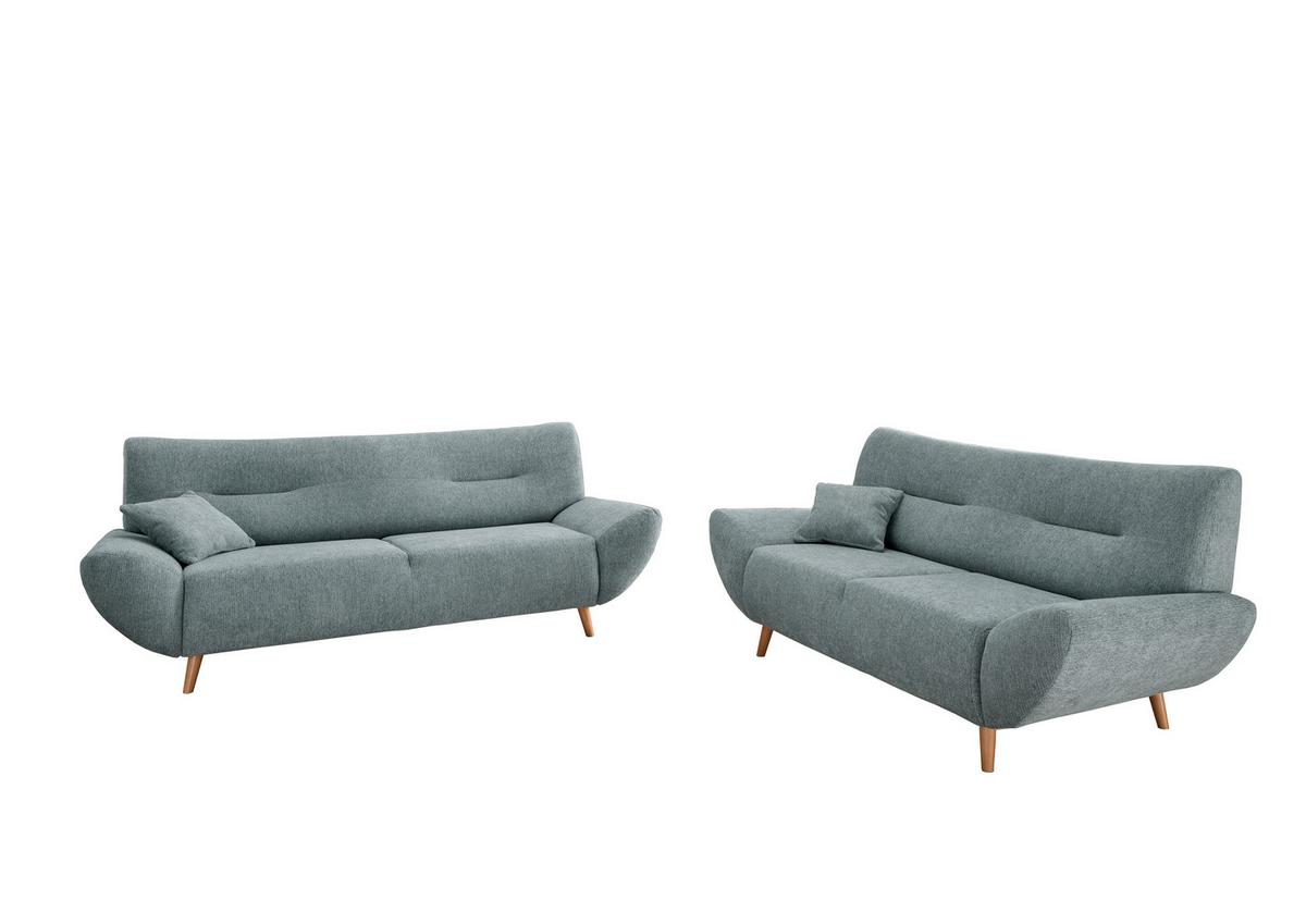 3-Sitzer-Sofa Chenille Blau Rücken Echt - Wildeiche/Blau, MODERN, Textil (205/81/90cm) - MID.YOU