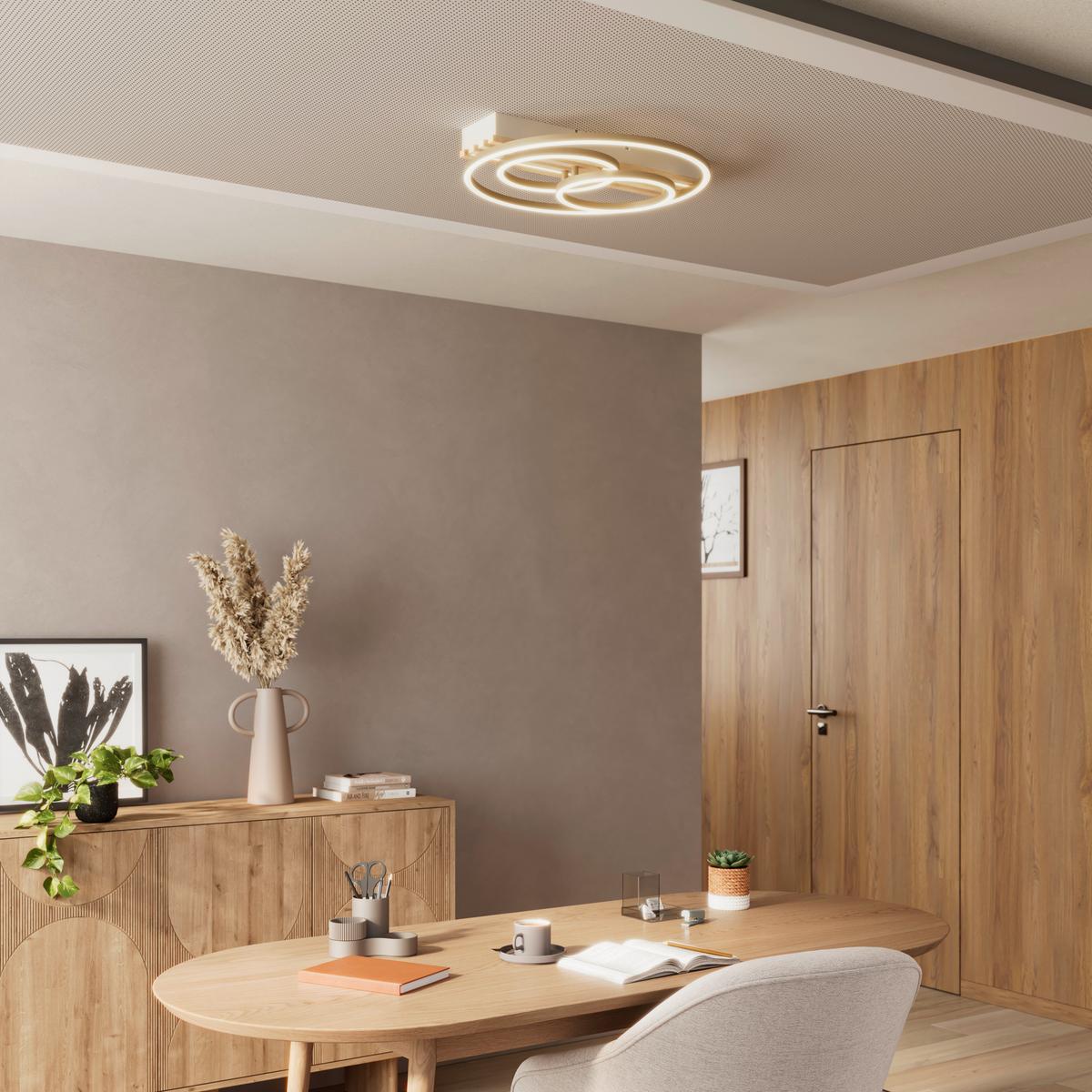 LED-DECKENLEUCHTE CELAL - Champagner/Eichefarben, Basics, Holzwerkstoff/Kunststoff (42/40/7cm) - Luca Bessoni