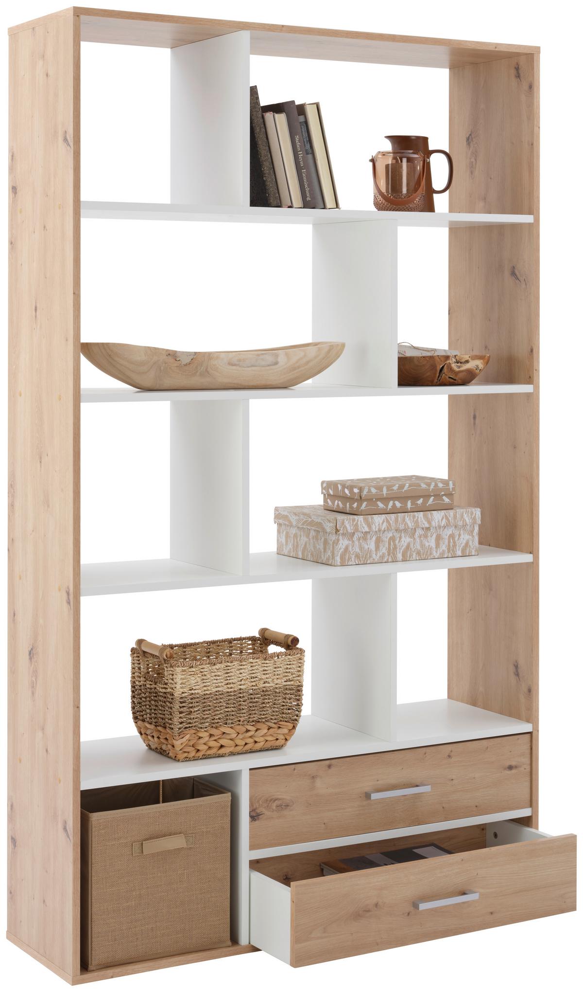 Regal Roberto 2 bílá/artisan dub - bílá/dub artisan, Trend, kompozitní dřevo/plast (110/184,6/32cm)