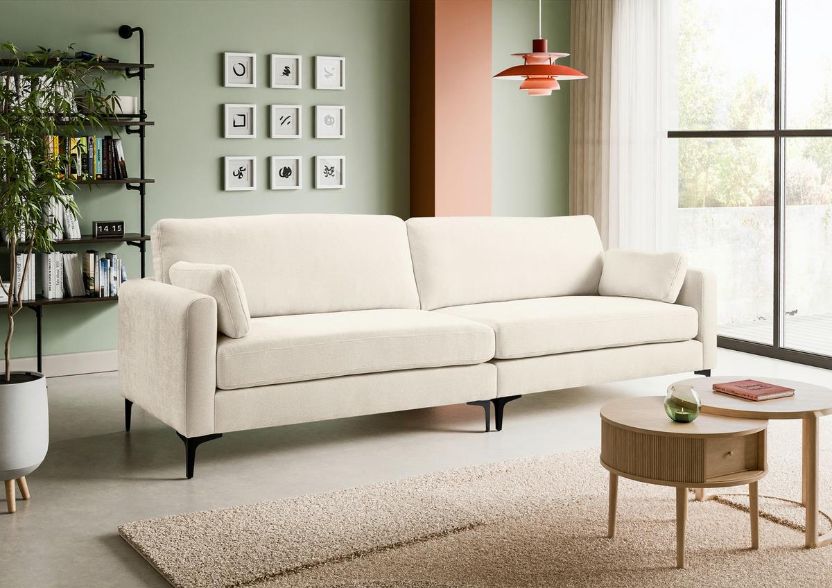 Viersitzer-Sofa Venti Creme B: 286cm - Creme/Schwarz, Basics, Holz/Textil (286/92/97cm) - MID.YOU