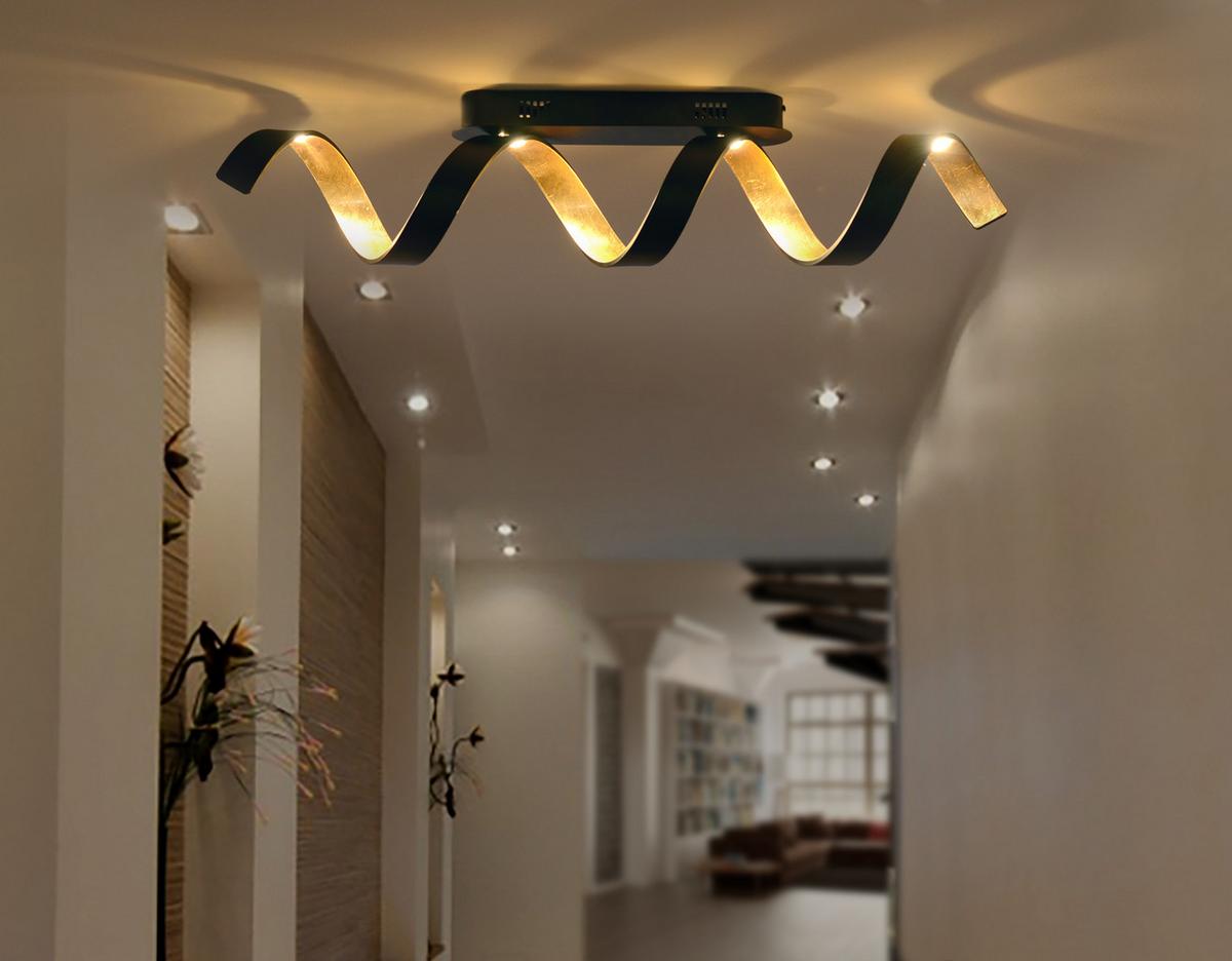 Led-deckenleuchte Helix L: 80 Cm Mit 3 Helligkeitsstufen - Goldfarben/Schwarz, Design, Metall (80/35/13,5cm)