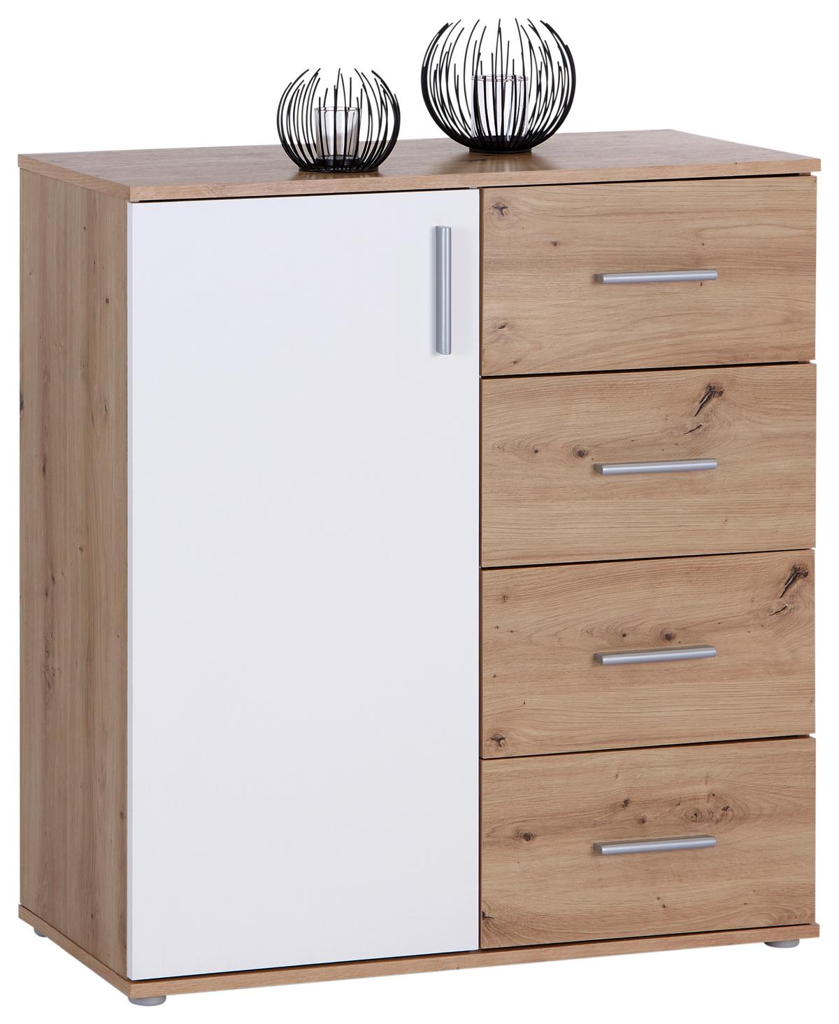 KOMODA INA 02 - bílá/dub artisan, Moderní, kompozitní dřevo/plast (88,2/94,8/38,3cm)