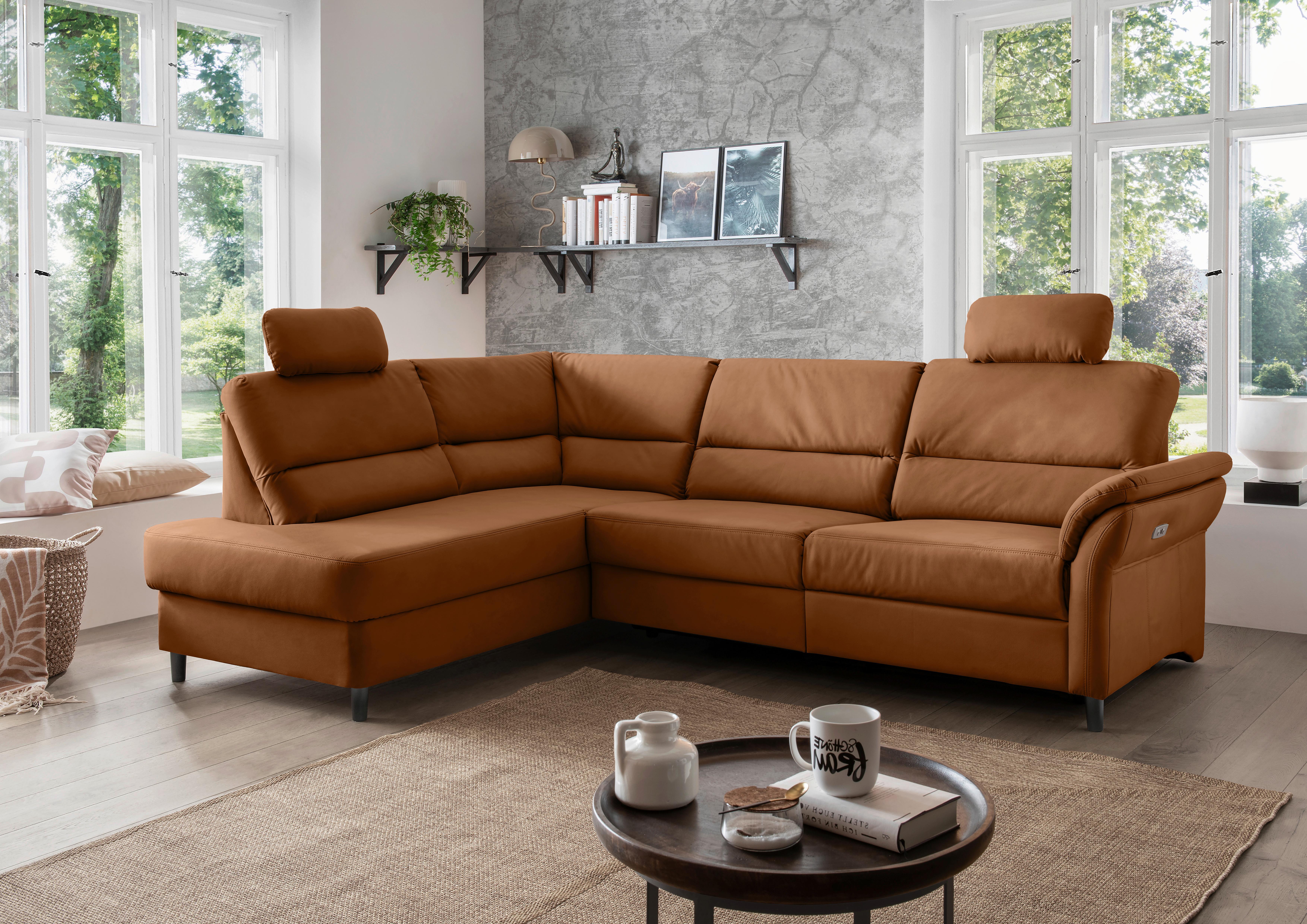 Ecksofa Cavoli, Cognac S: 190x266 cm - Cognac/Schwarz, MODERN, Textil (190/266cm) - Livetastic