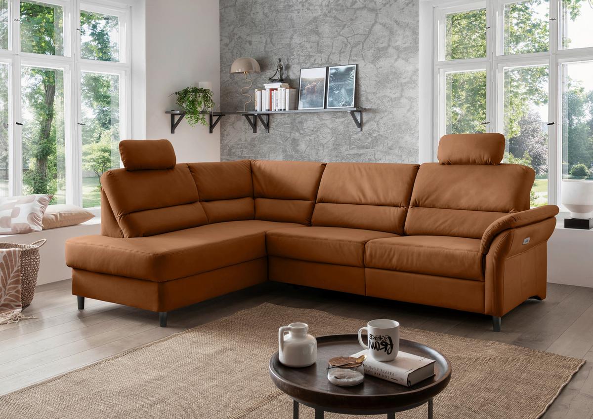Ecksofa Cavoli, Cognac S: 190x266 cm - Cognac/Schwarz, MODERN, Textil (190/266cm) - Livetastic