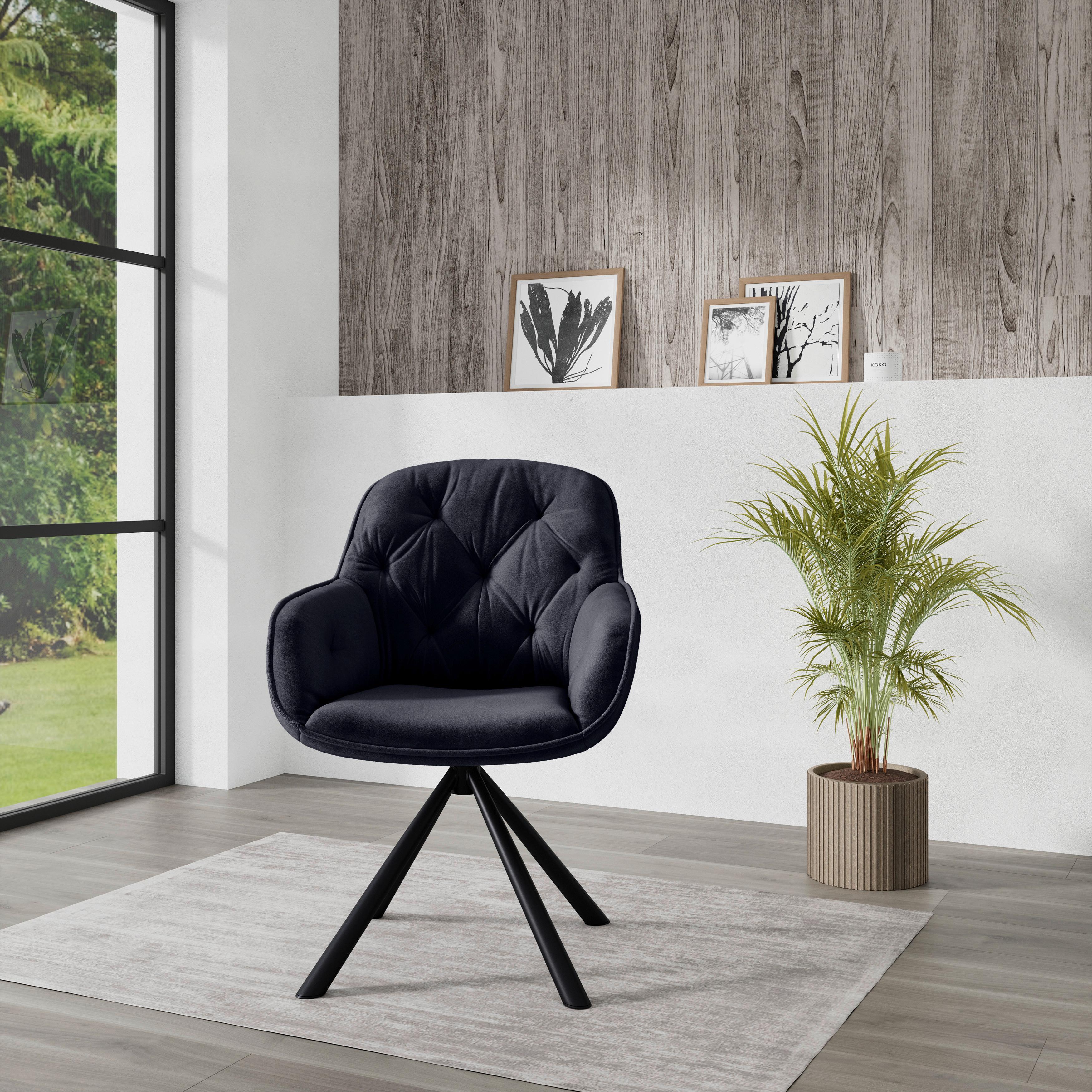 Armlehnstuhl Silvi Samt Schwaz 360° Drehbar - Schwarz, KONVENTIONELL, Textil/Metall (62/85/62cm)