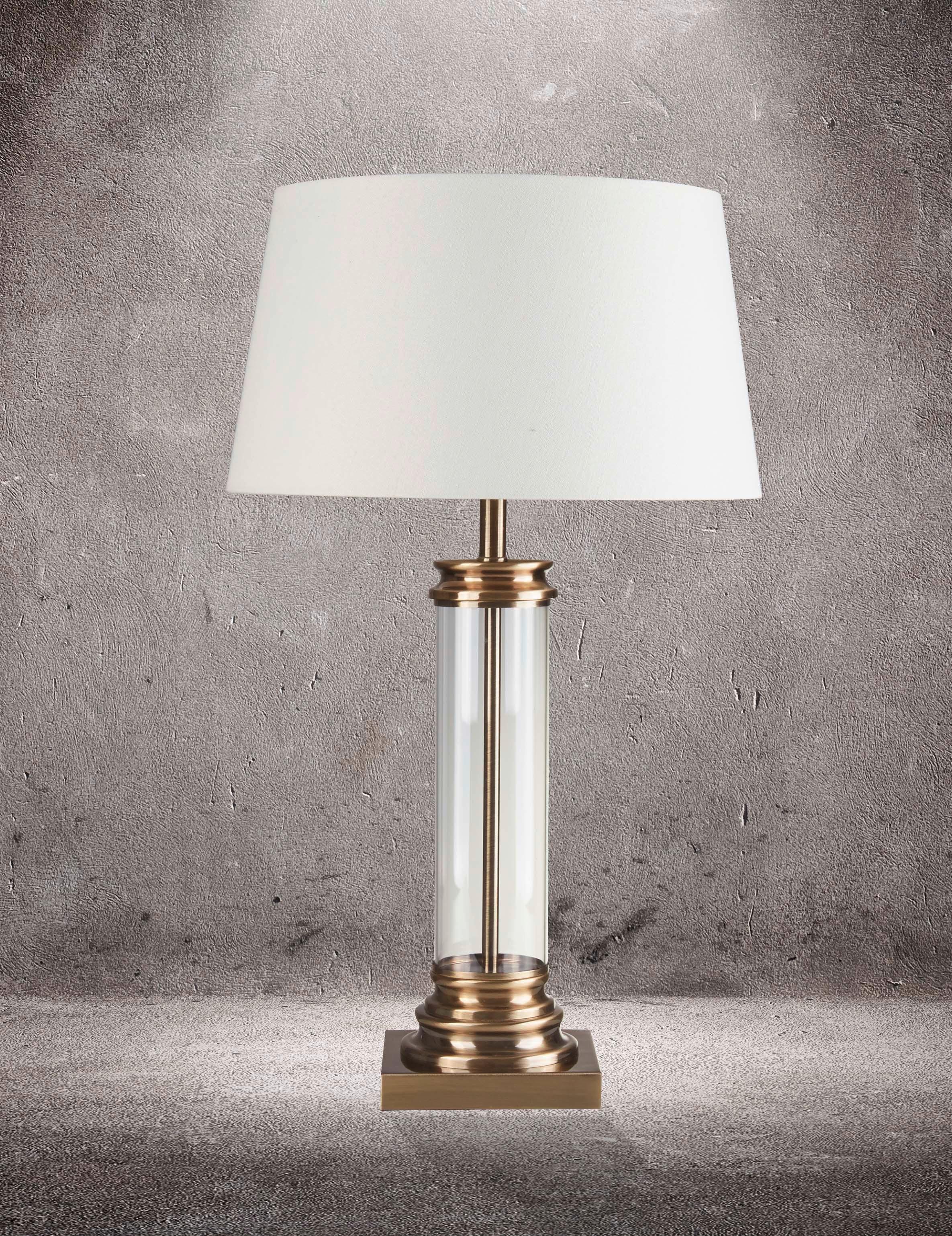 Tischleuchte Eu5141ab Pedestal - Messingfarben/Weiß, KONVENTIONELL, Glas/Textil (37/62cm)