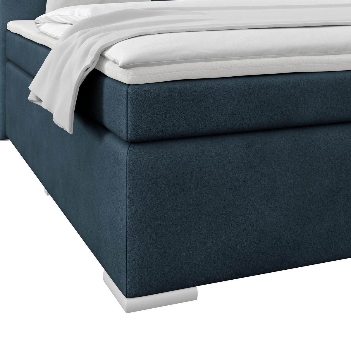 Boxspringbett Mira Boucle Dunkelblau,lf:160x200cm - Perlmutt/Silberfarben, KONVENTIONELL, Holz/Textil (160/200cm)