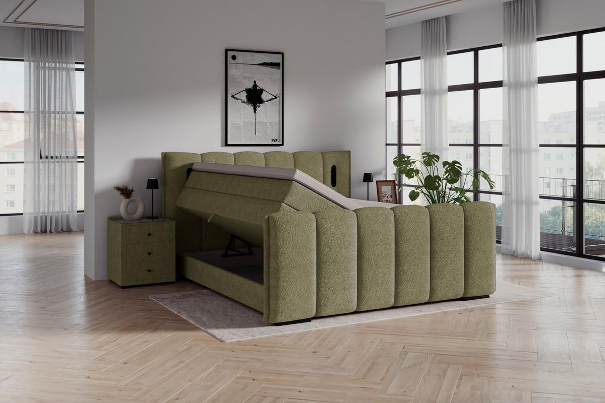 Boxspringbett Elysia inkl. Bettkasten 160x220 - Schwarz/Grün, Trend, Holz/Holzwerkstoff (160/220cm) - Luca Bessoni