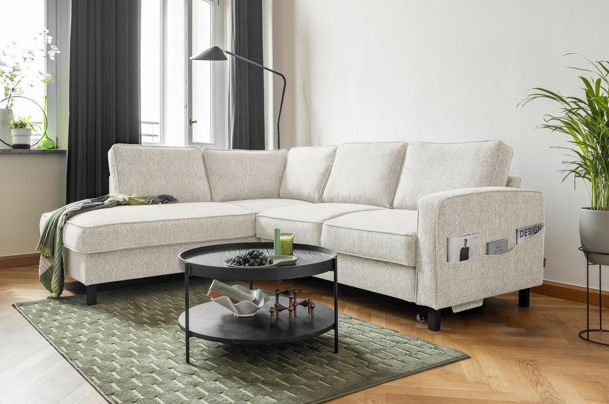 Ecksofa Molly Beige S: 198x233 cm - Beige/Schwarz, Textil (198/233cm) - MID.YOU