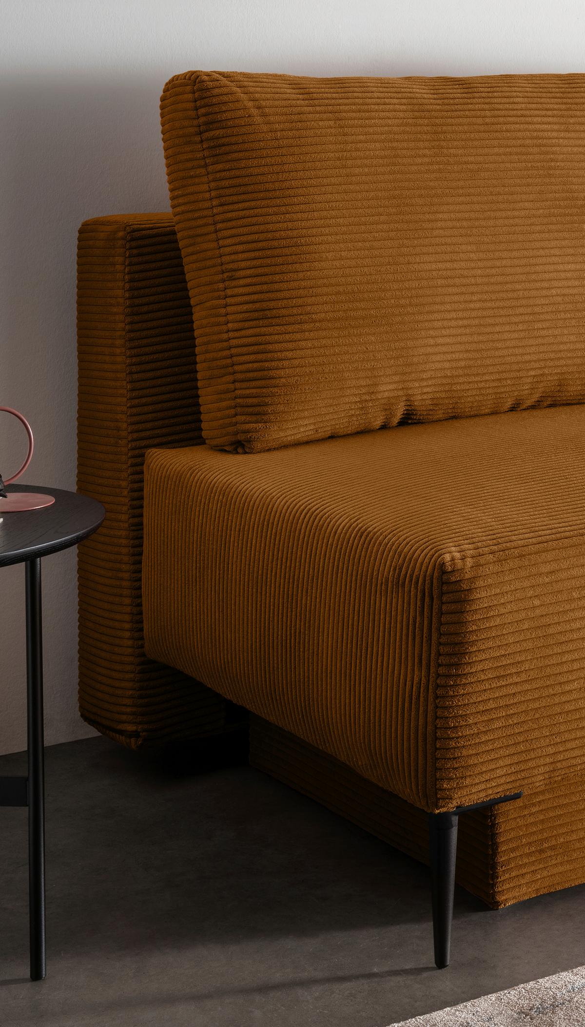 Schlafsofa Petri Goldfarben Cord, Rücken Echt B: 198 cm - Goldfarben/Schwarz, MODERN, Textil (198/90/100cm) - Livetastic