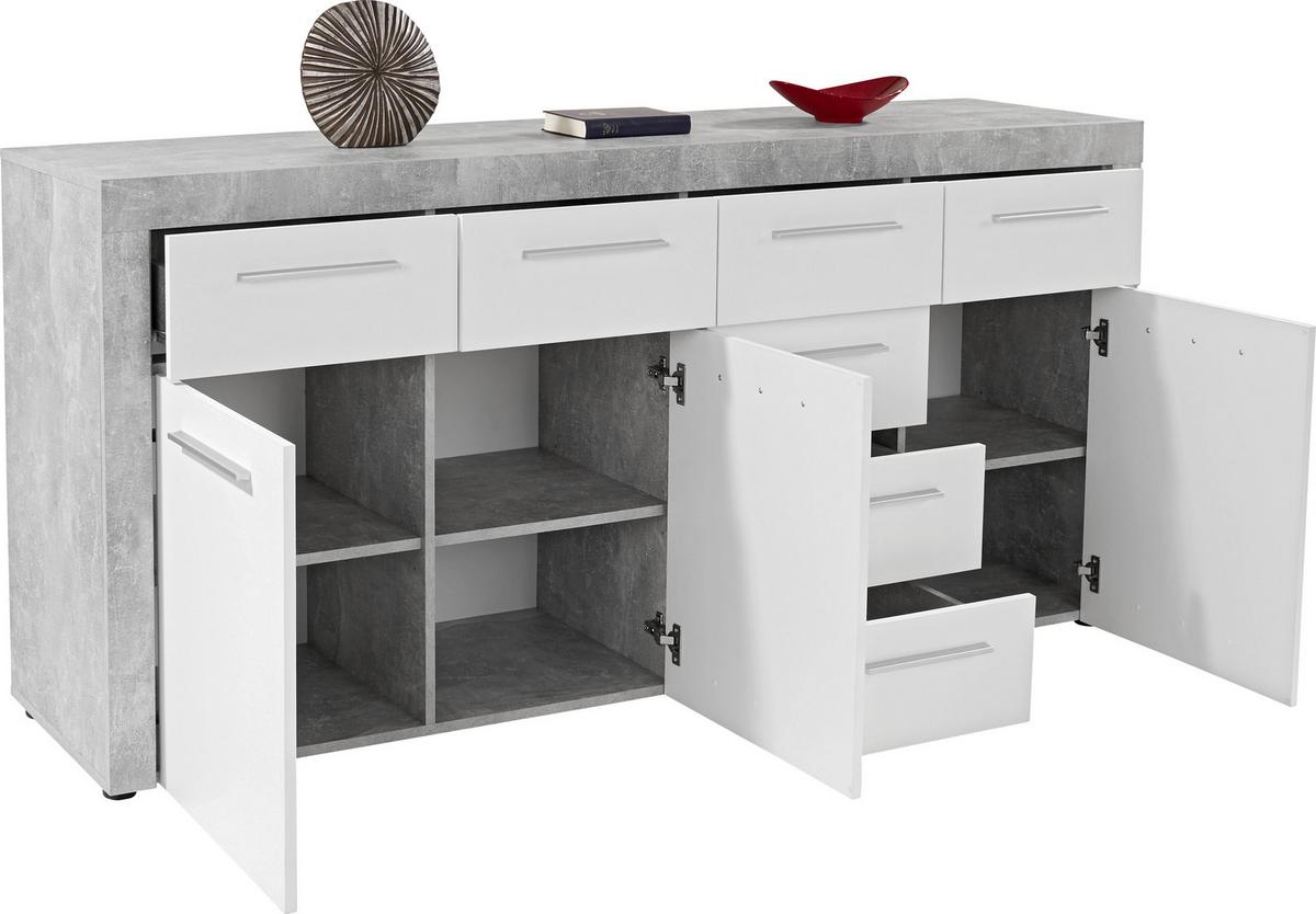 Kommode B 194cm Focus Beton Optik/weiß - Schwarz/Weiß, MODERN, Holzwerkstoff (194/86/45cm)