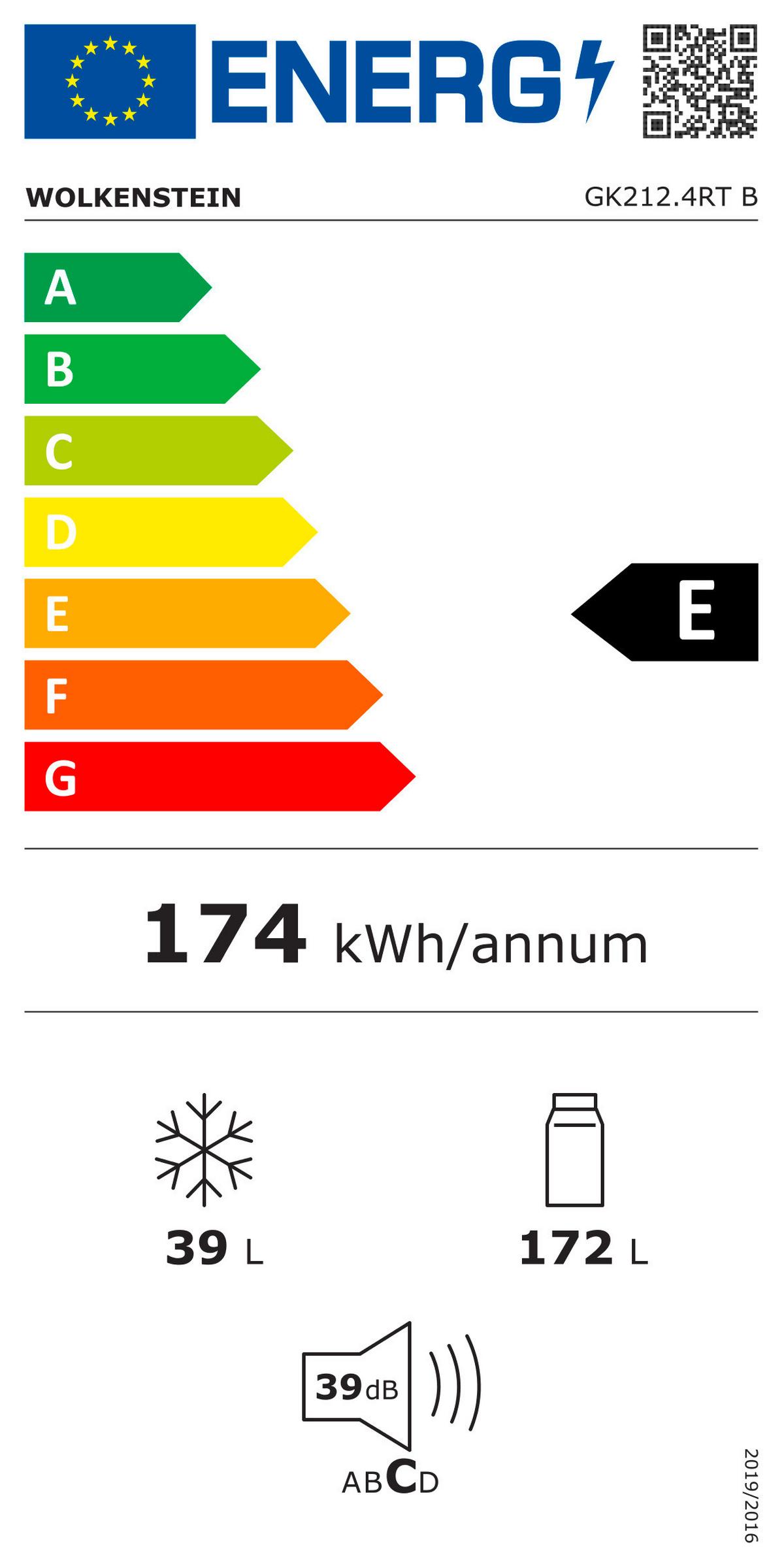 Kühl-gefrierkombination Gk 212.4rt B Schwarz 172+39 L - Schwarz, Basics, Kunststoff/Metall (54,50/145,60/62,60cm) - Wolkenstein