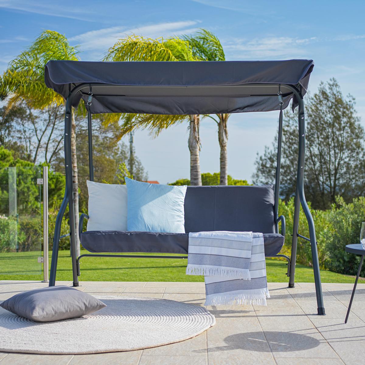 HOLLYWOODSKÁ HOUPAČKA MALAGA - antracitová, Moderní, kov/textil (170/152/110cm) - Mömax
