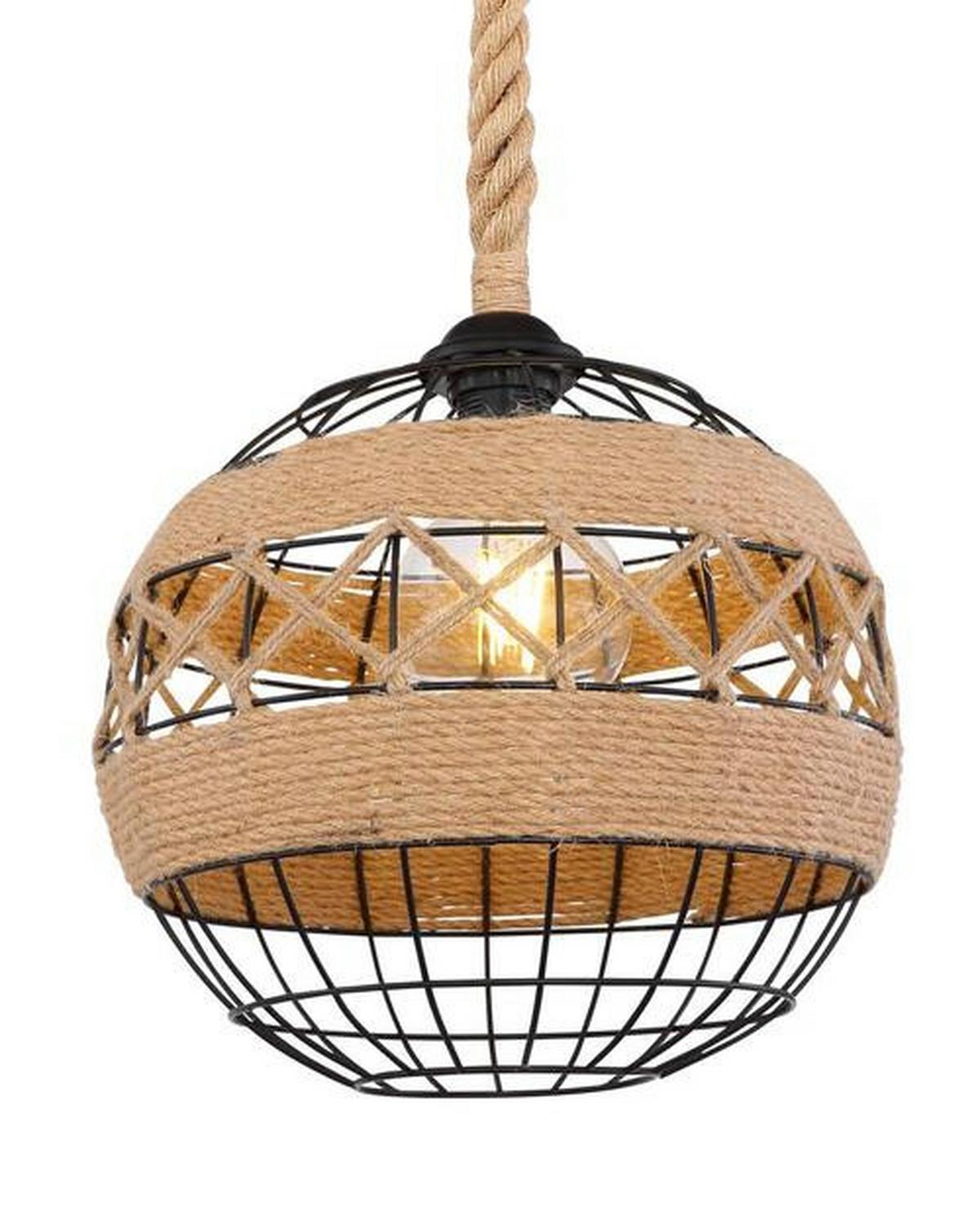 Hängeleuchte H: 120 cm 1-Flammig, Industrial Style - Schwarz/Braun, Natur, Naturmaterialien/Metall (30/120cm) - Globo