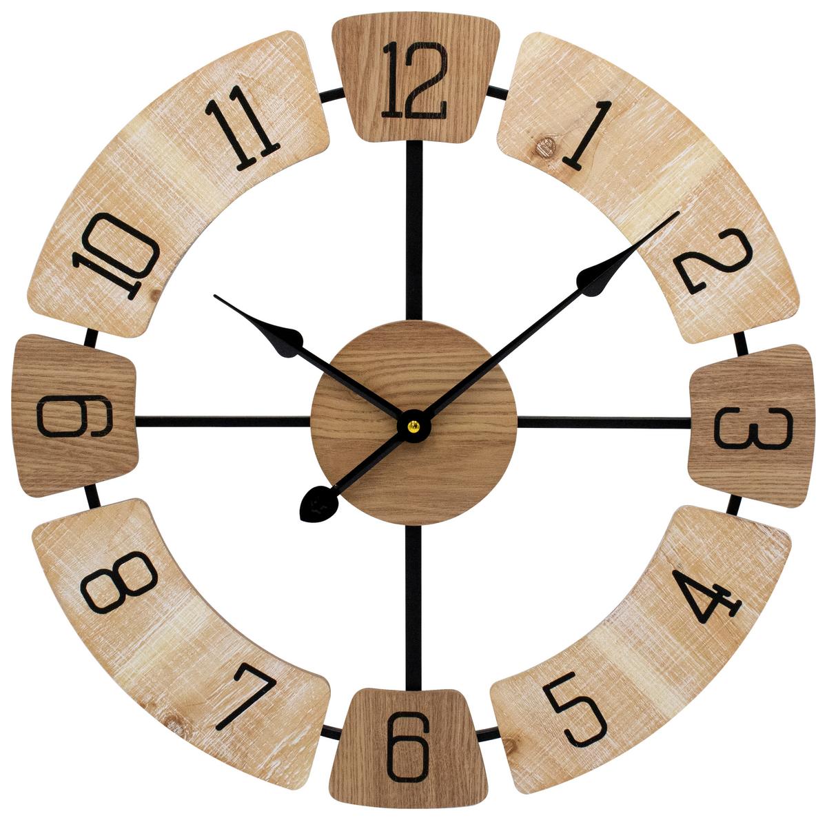 Wanduhr Stefan - Schwarz/Naturfarben, KONVENTIONELL, Holz/Metall (50/4cm) - Luca Bessoni