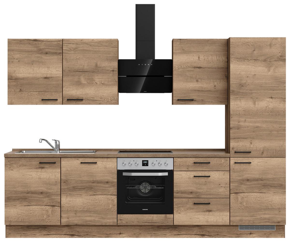 Kuchyňská linka 300 cm, dekor dub Havanna - černá/tmavý dub, Moderní, kov/kompozitní dřevo (300cm) - Nobilia