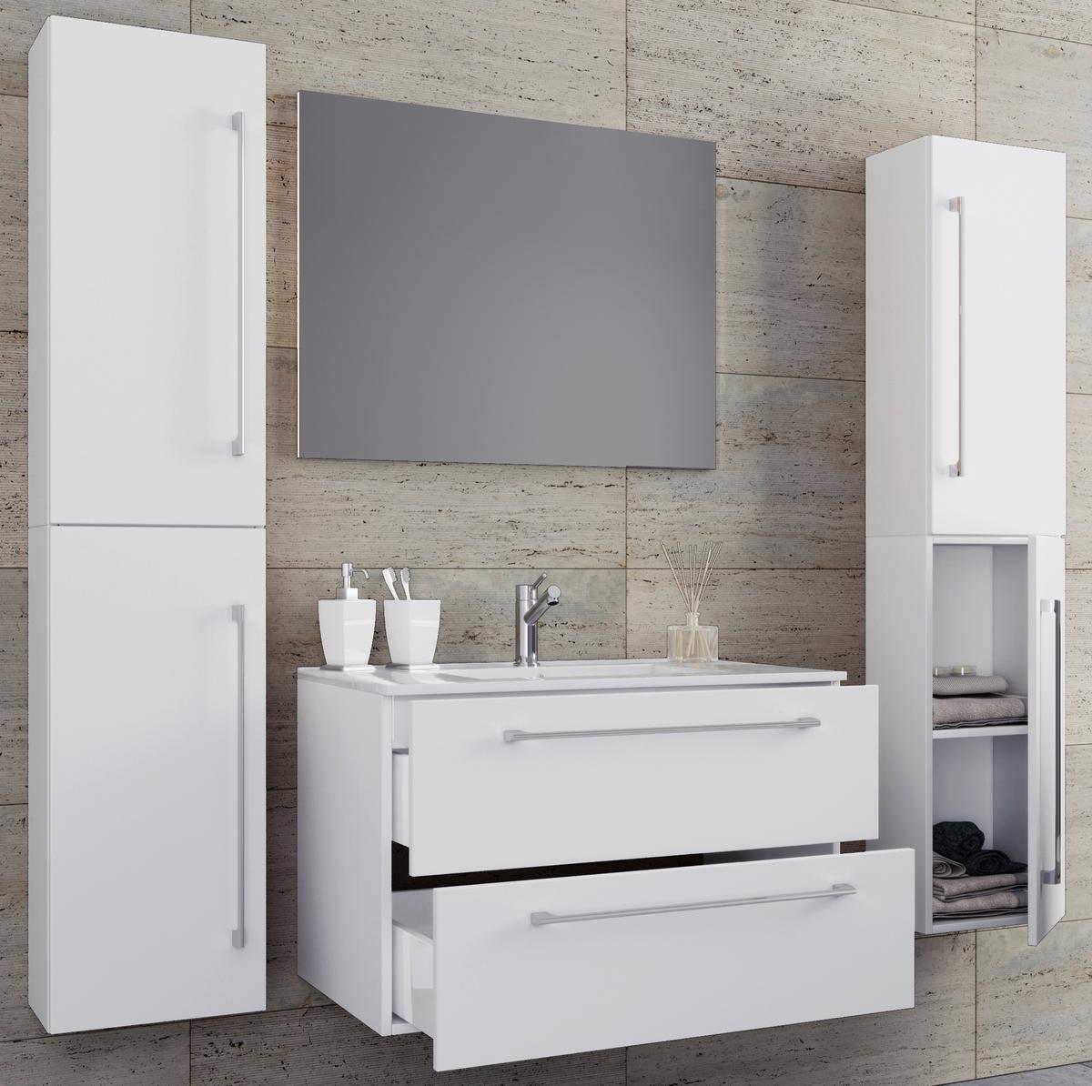 Badezimmer Badinos 5-Teilig Weiß B: 146 cm - Weiß, MODERN, Keramik/Holzwerkstoff (147cm) - MID.YOU