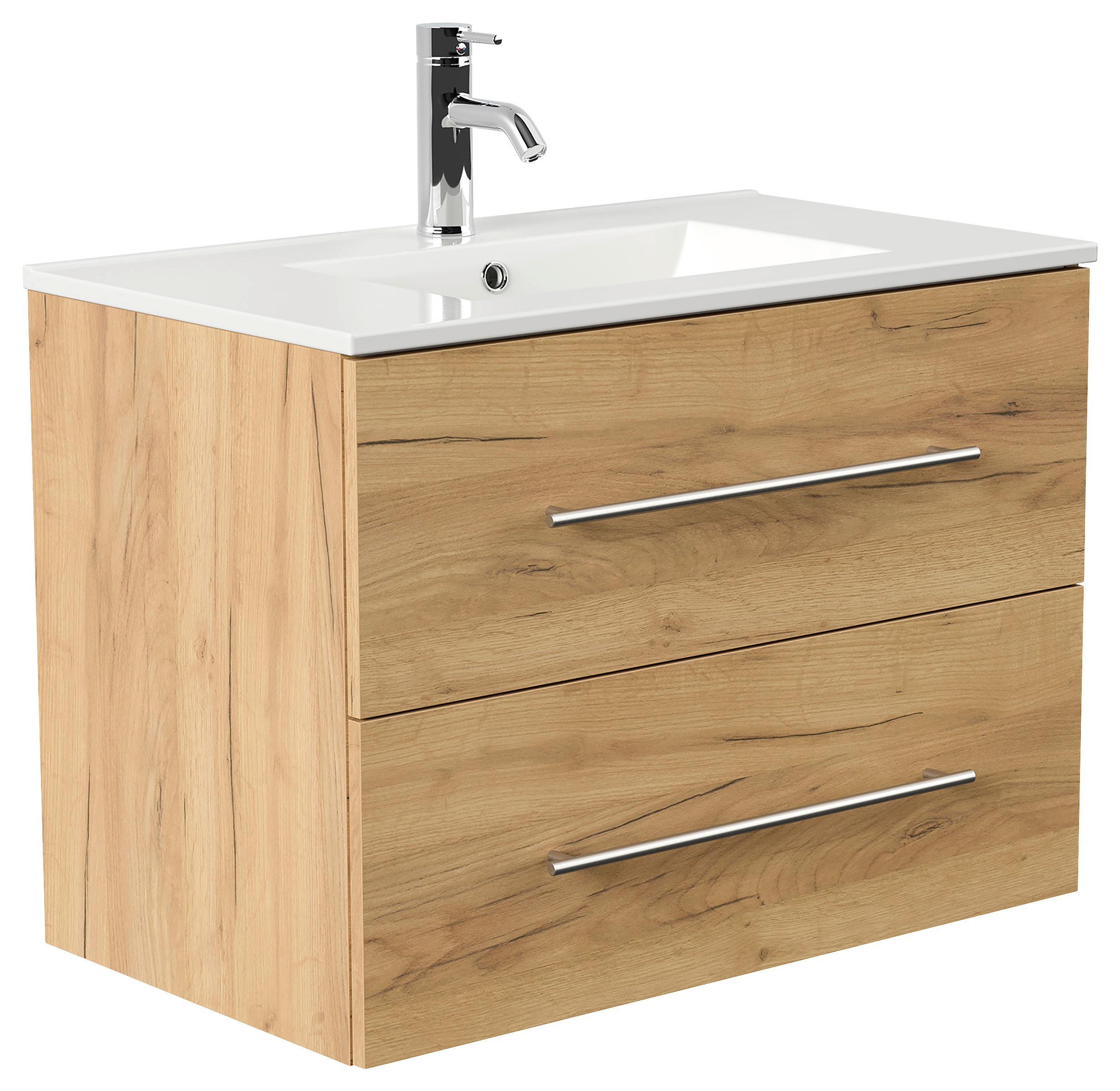 WASCHTISCHKOMBI Homeline, Eichefarben B: 81 cm - Eichefarben/Weiß, Basics, Keramik/Holzwerkstoff (81cm) - MID.YOU