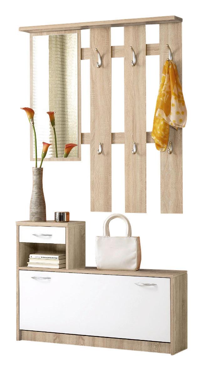Garderobe Vera Eiche Dekor/ Weiß 2--Teilig. Mit Spiegel - Eichefarben/Weiß, KONVENTIONELL, Holzwerkstoff (100/191/25cm) - MID.YOU