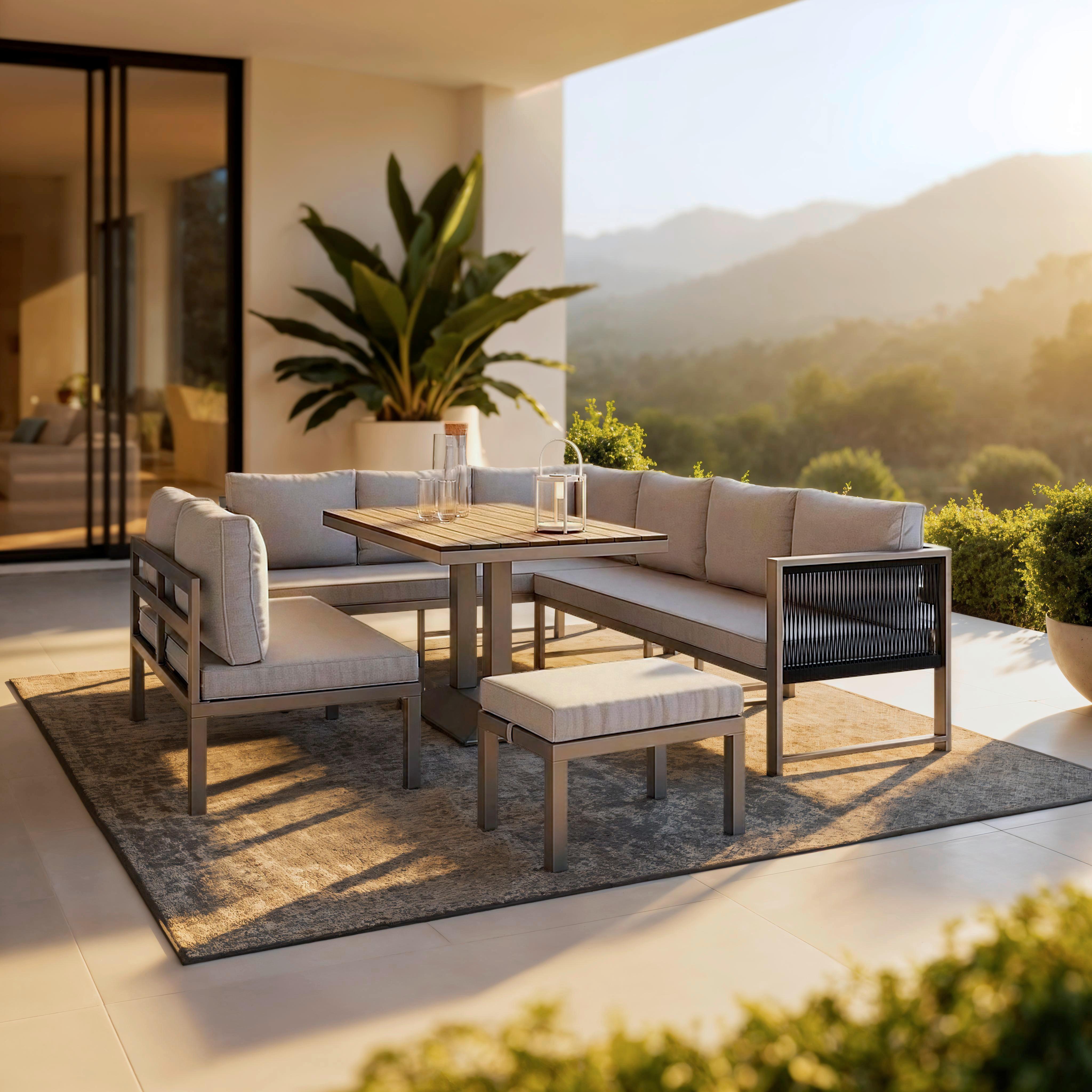 Zahradní sedací souprava PERGOLINA - šedá/světle šedá, Moderní, kov/textil (194/245cm) - Bessagi Garden