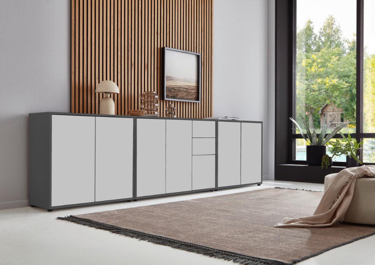 Sideboard Mailand Anthrazit/weiß B: 263,5cm - Anthrazit/Schwarz, MODERN, Holzwerkstoff (263,5/73/33cm) - MID.YOU