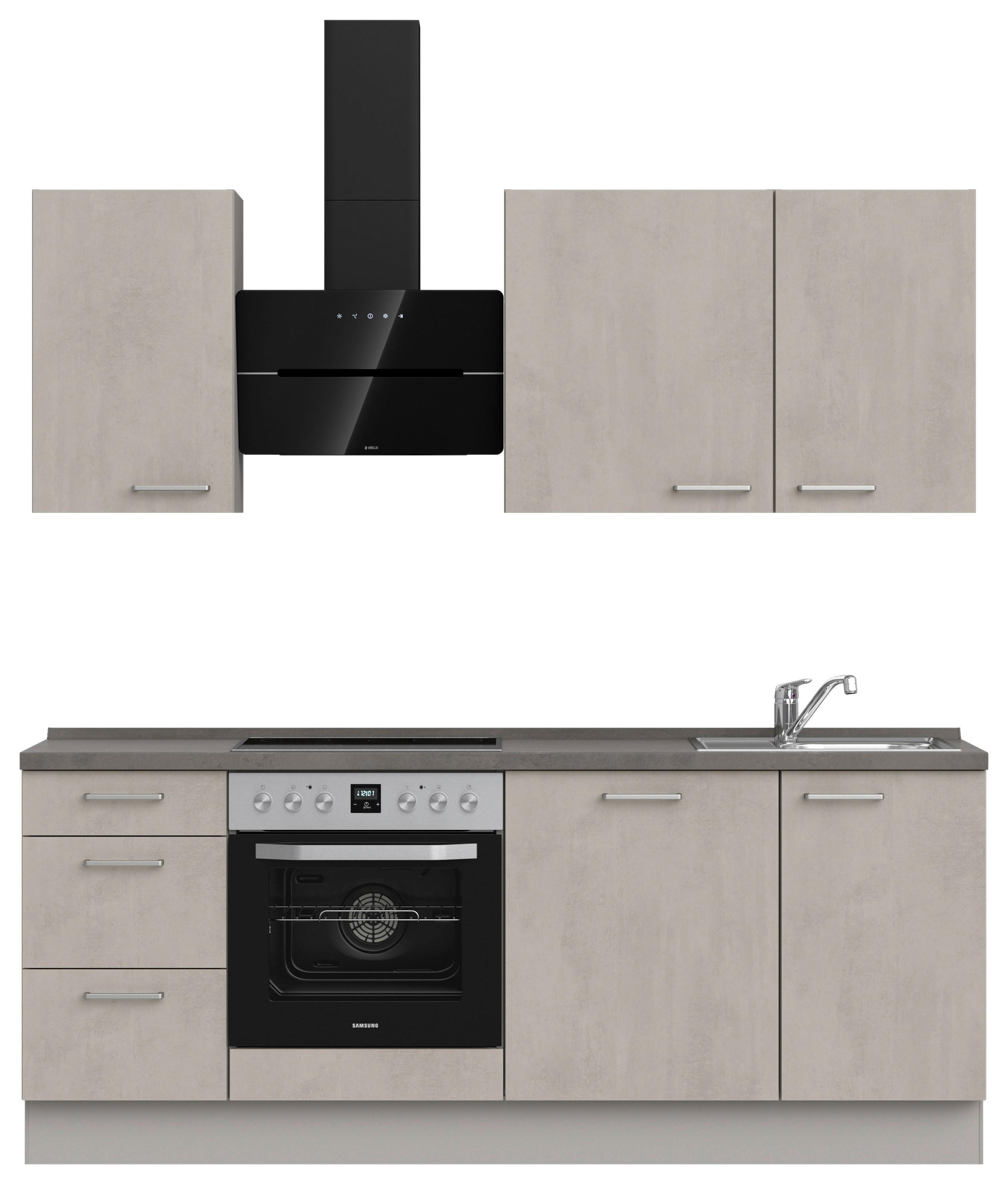 Kuchyňská linka 210 cm, šedý betón/ kamenná šedá - šedá/světle šedá, Moderní, kov/kompozitní dřevo (210cm) - Nobilia