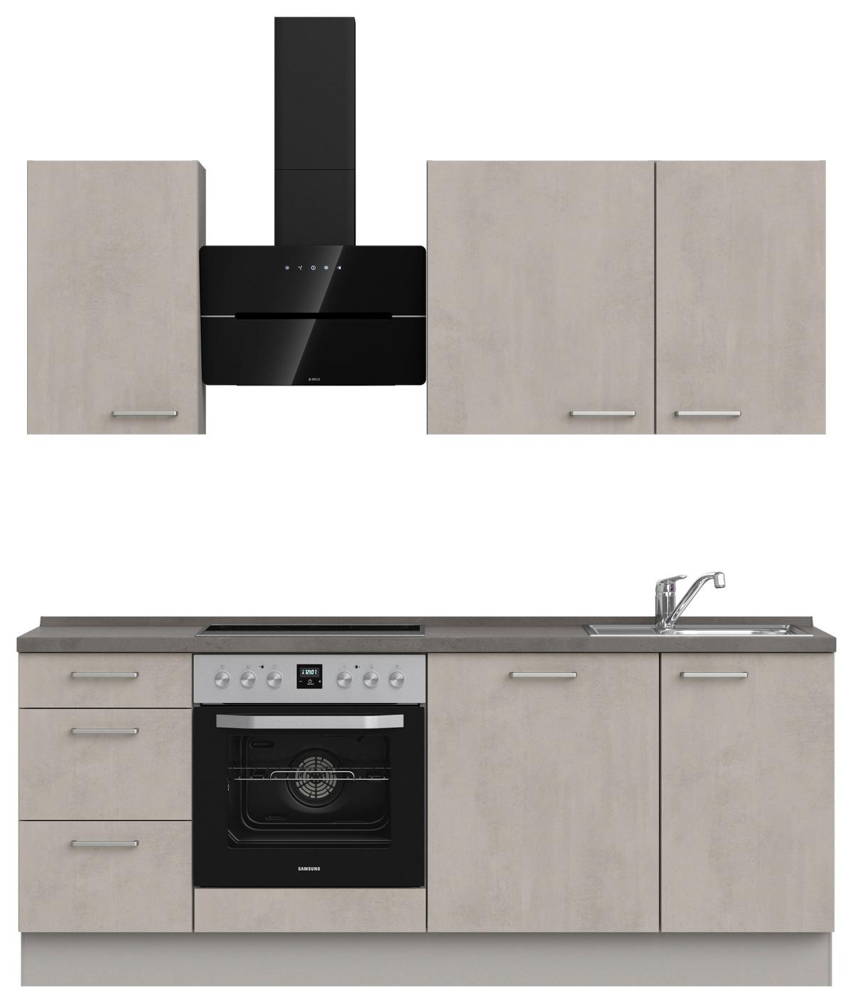 Kuchyňská linka 210 cm, šedý betón/ kamenná šedá - šedá/světle šedá, Moderní, kov/kompozitní dřevo (210cm) - Nobilia