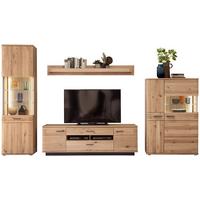 Wohnkombination teilmassiv 4--teilig. Salvador Eichefarben - Eichefarben/Schwarz, Design, Glas/Holz (350/208/50cm) - Livetastic
