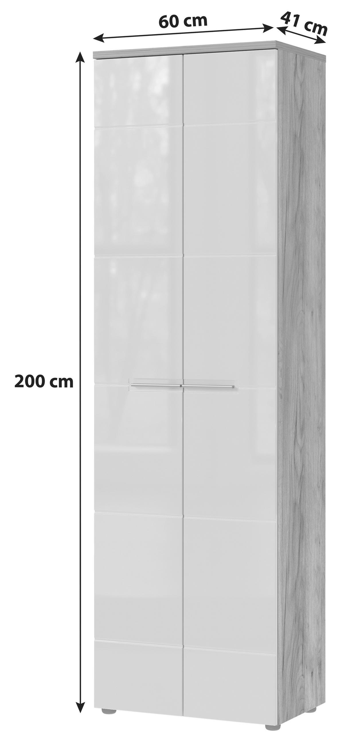 Garderobenschrank Aledo Weiß B: 60 cm - Weiß Hochglanz/Eichefarben, MODERN, Holzwerkstoff (60/200/41cm) - Germania