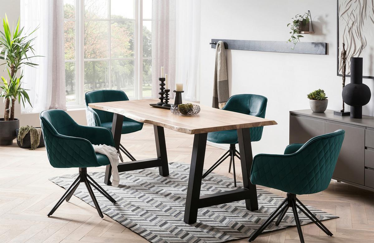 Armlehnstuhl Grün B: 59 cm - Schwarz/Grün, MODERN, Textil/Metall (59/83/60cm) - Livetastic