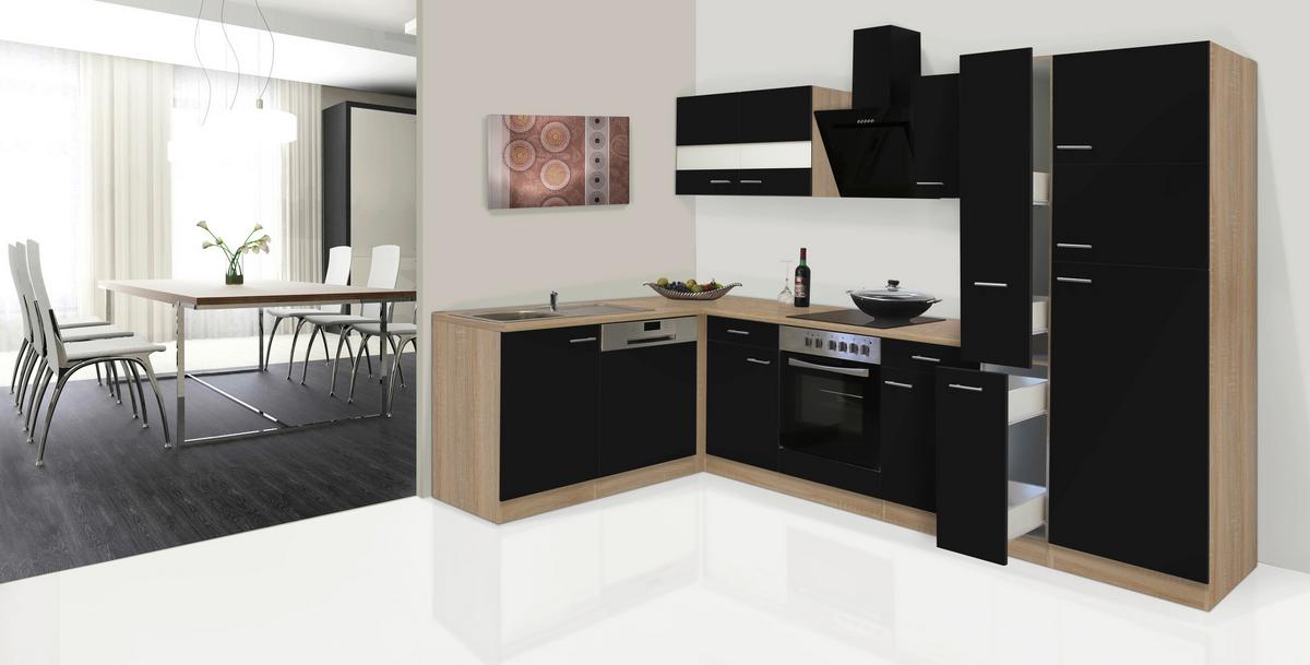 Eckküche Economy Mit Geräten 172 Cm Schwarz/eichefarben - Eichefarben/Schwarz, Basics, Glas/Holzwerkstoff (172/310cm) - Respekta