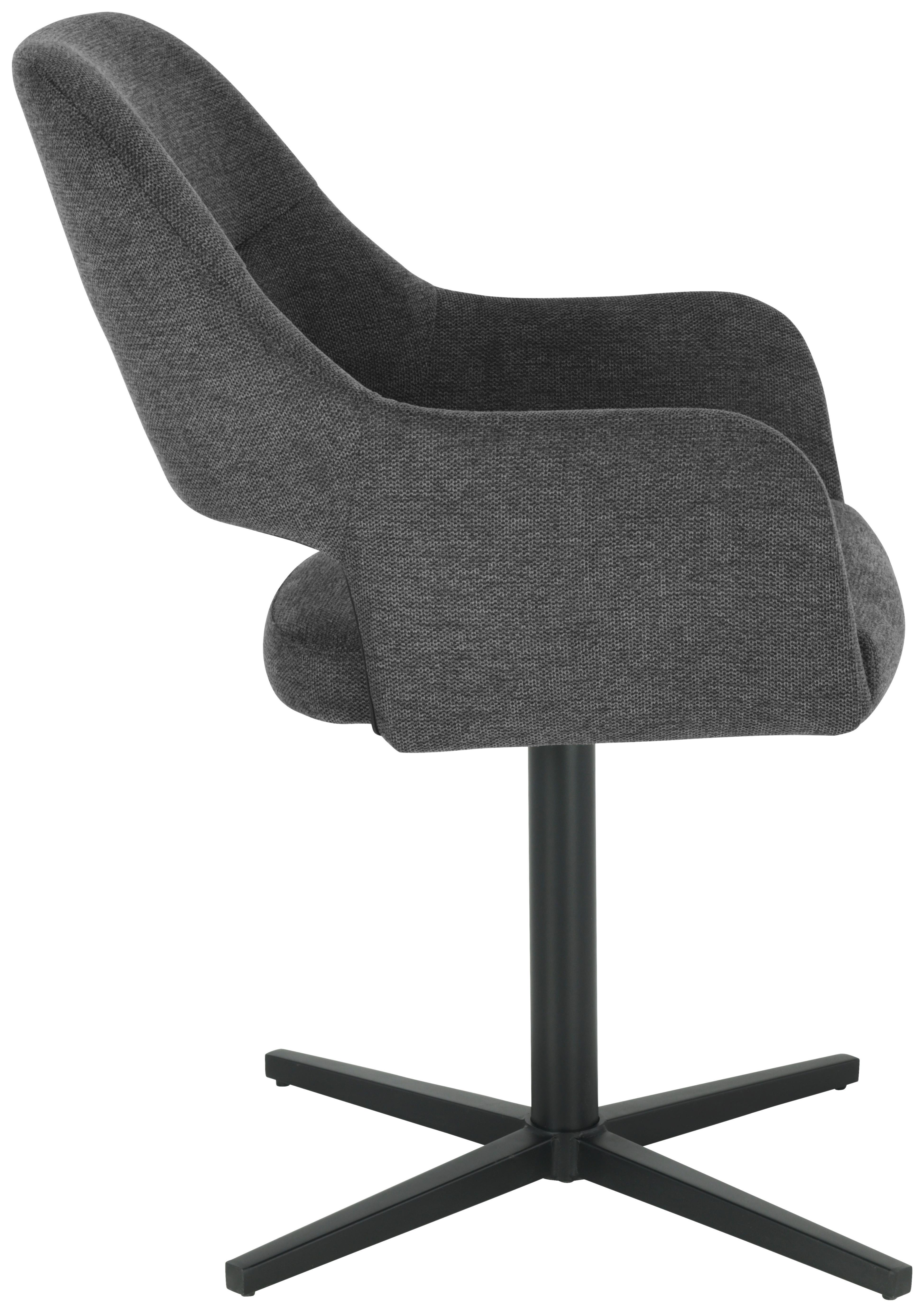 Armlehnstuhl Salin drehbar Leinenoptik Grau, B: 56 cm - Dunkelgrau/Schwarz, Trend, Holz/Textil (56/86/63cm)