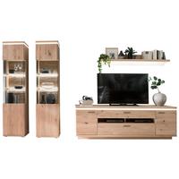 Wohnkombination teilmassiv 4--Teilig. Barcelona Eichefarben - Eichefarben, Design, Glas/Holz (340/204/50cm) - Livetastic