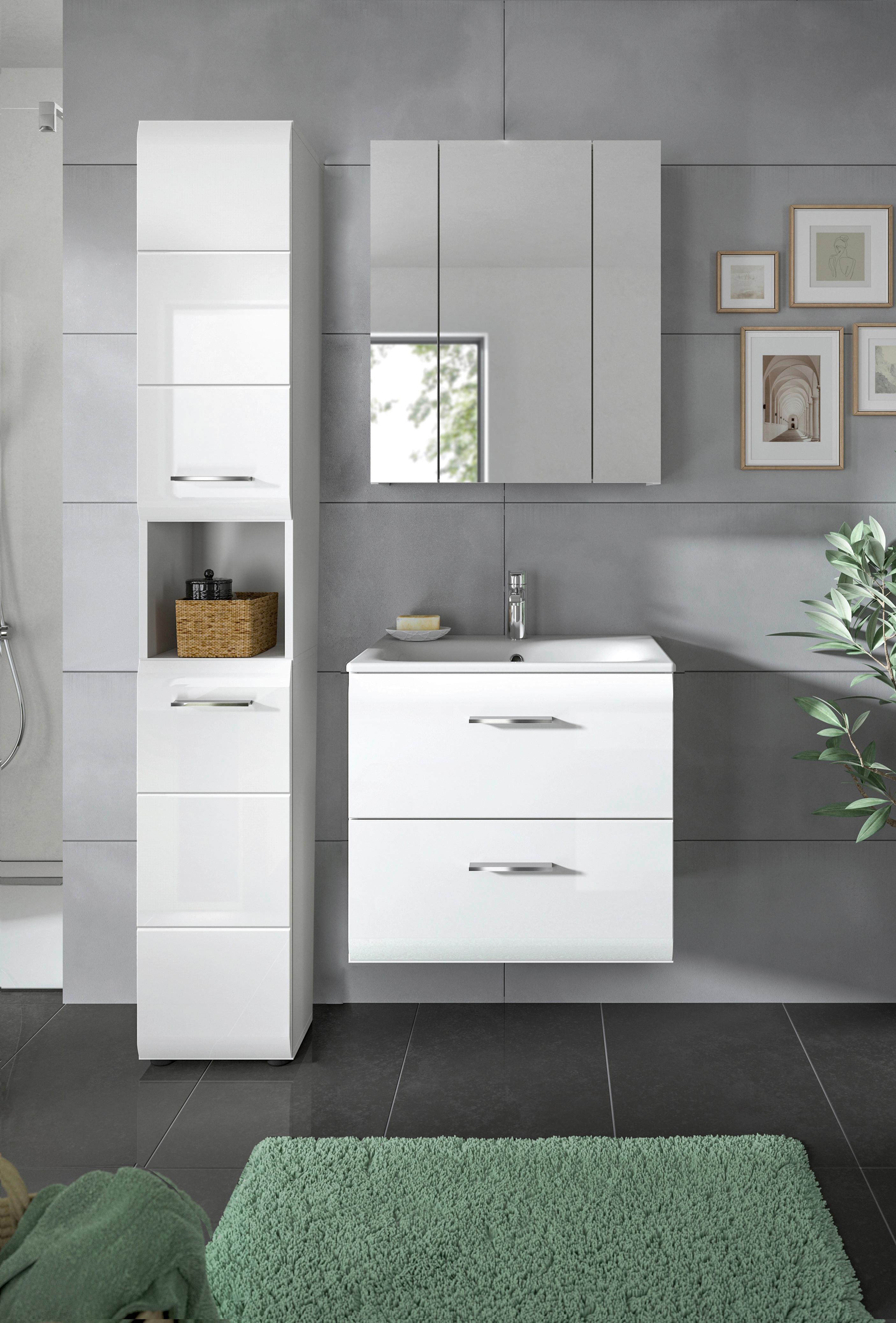 Badezimmer Ice Weiß/weiß Hg B: 90 Cm - Weiß Hochglanz/Schwarz, MODERN, Keramik/Holzwerkstoff (90/185/46cm) - MID.YOU