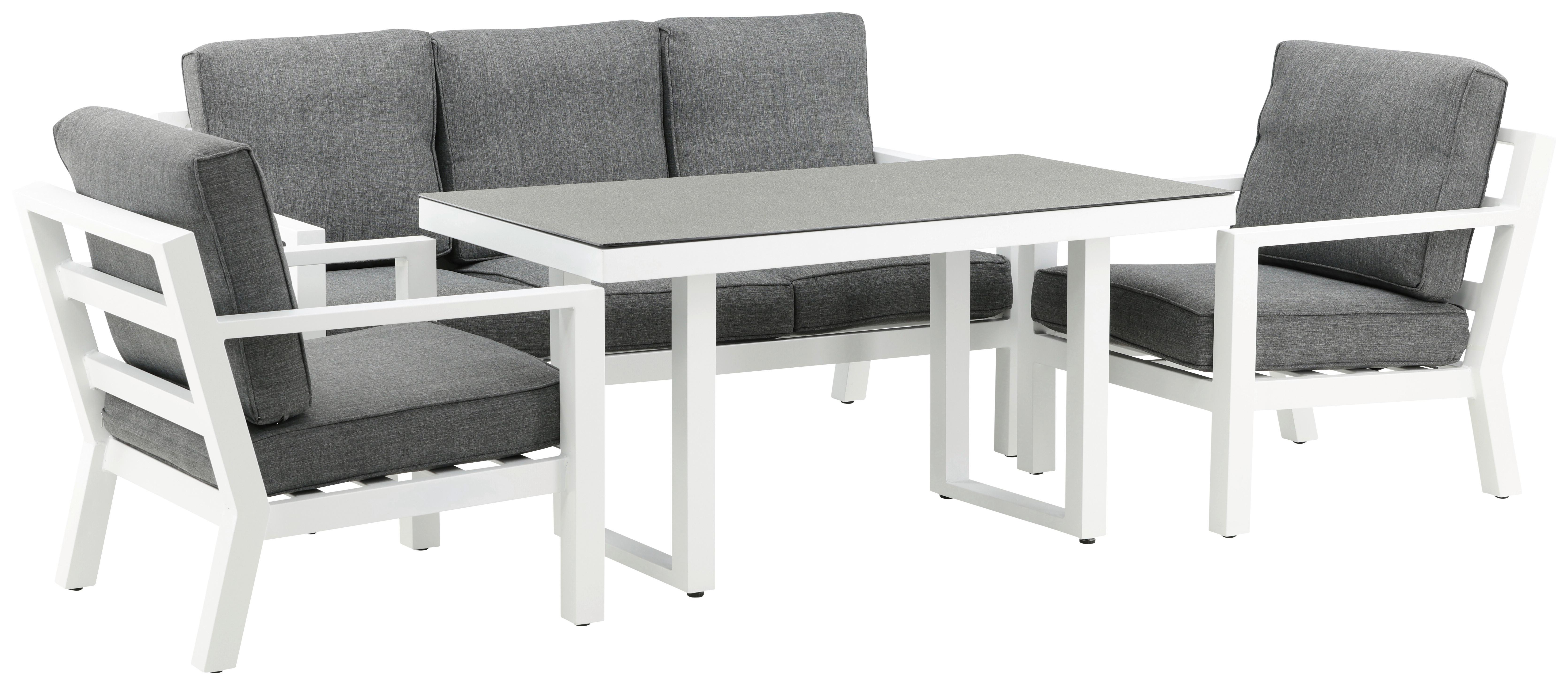 Loungegarnitur 4-tlg Barcelona Metall Mit Kissen - Weiß/Grau, Basics, Textil/Metall - Gardenson