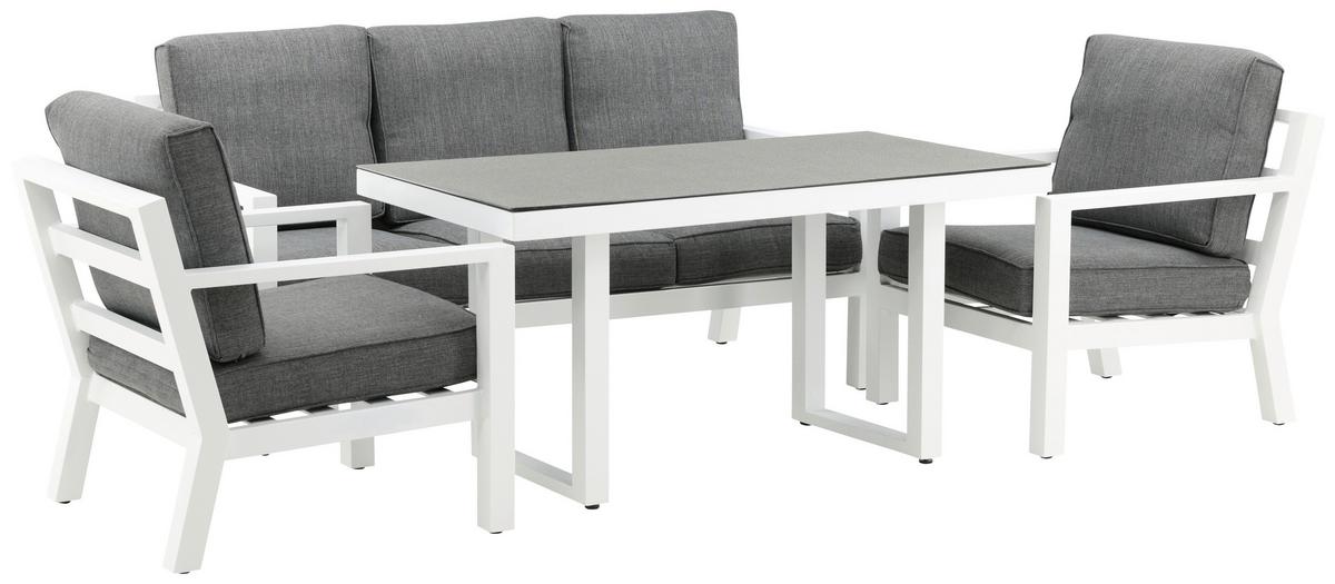 Loungegarnitur 4-tlg Barcelona Metall Mit Kissen - Weiß/Grau, Basics, Textil/Metall - Gardenson