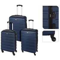 Reisekofferset 3-Tlg. Kunststoff 4 Rollen - Schwarz/Dunkelblau, Basics, Kunststoff (50,5/77/30,5cm)