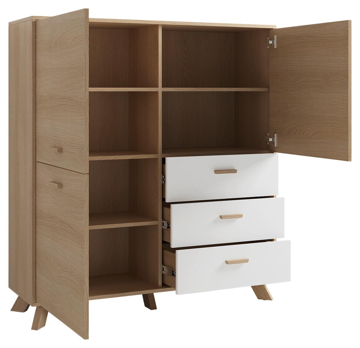 Highboard Bastian Eiche Bianco/Weiß B: 120 cm - Eiche Bianco/Eichefarben, Design, Holz/Holzwerkstoff (120/131/36,5cm) - MID.YOU