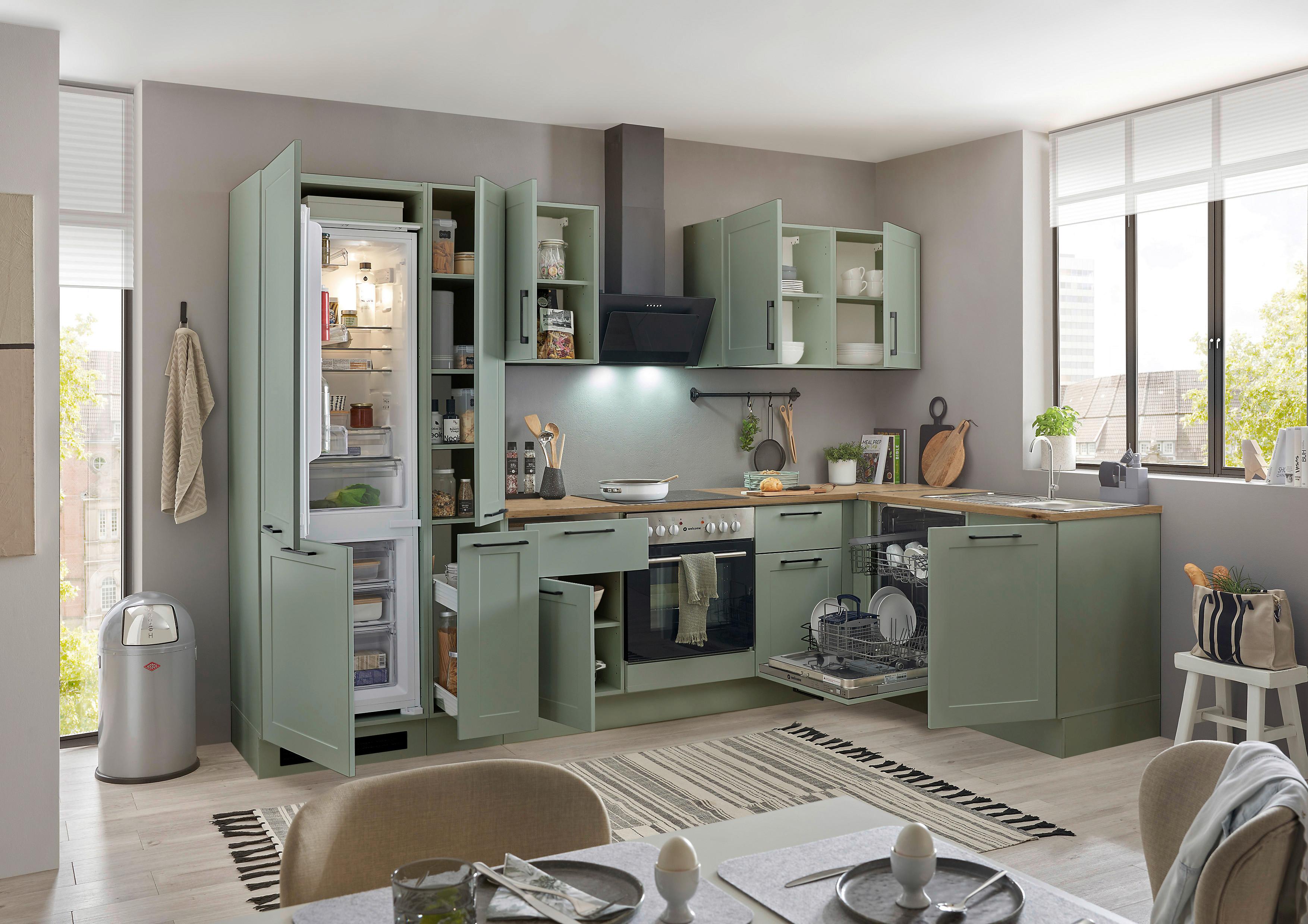 Eckküche Marseille Grün/eiche Dekor S: 310x175 Cm - Eiche Artisan/Grün, Design, Holzwerkstoff (310/175cm) - MID.YOU