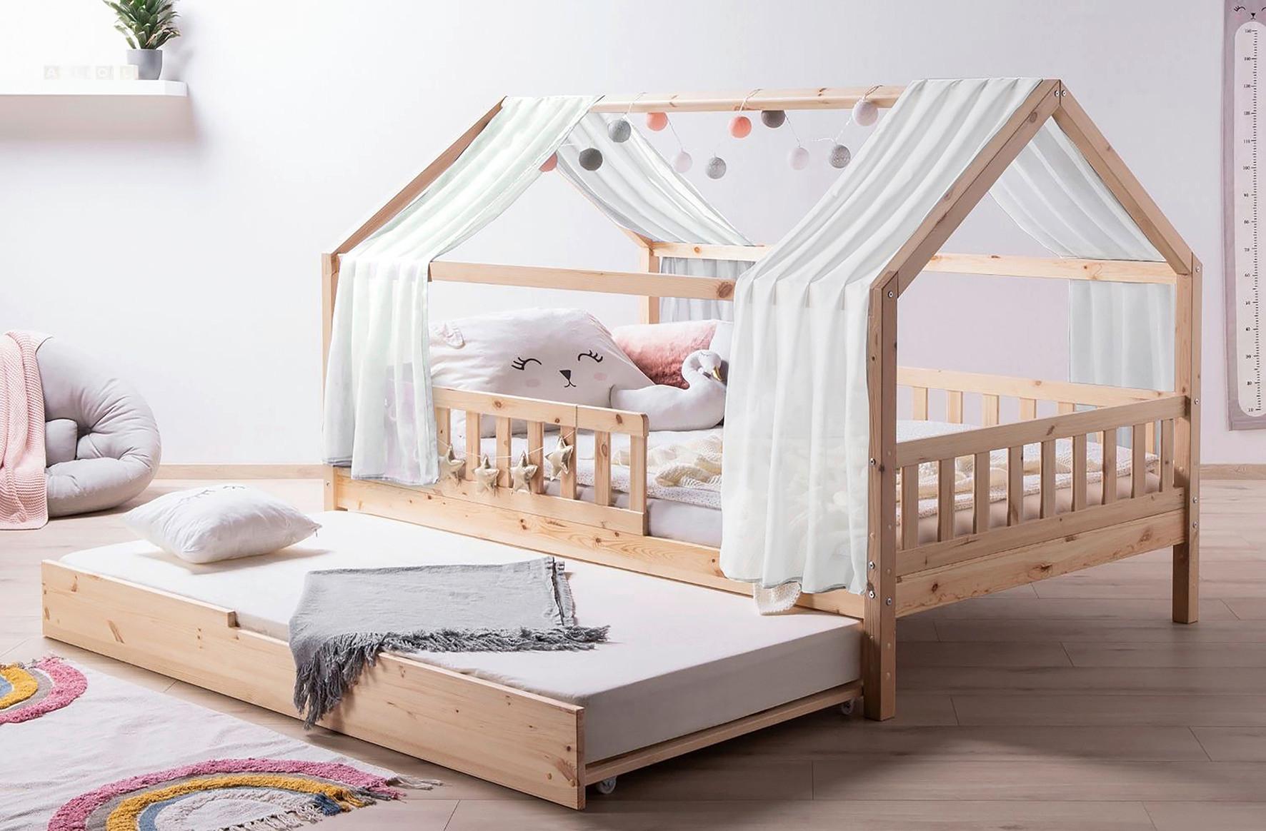 Hausbett Kim Naturfarben/Weiß 140x200cm - Naturfarben/Weiß, MODERN, Holz/Textil (140/200cm) - Livetastic