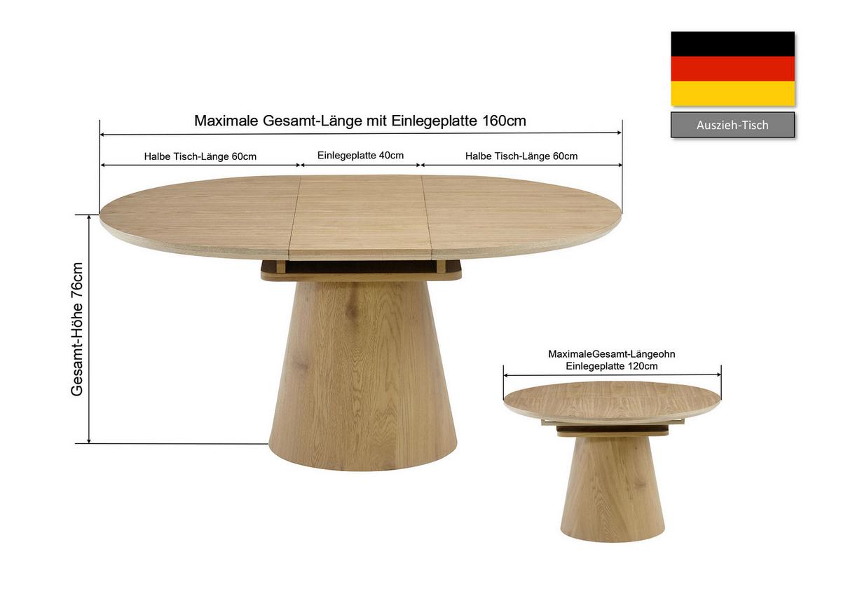 Esstisch Sundsvall Eichefarben L: 120-160 cm - Eichefarben, MODERN, Holz/Holzwerkstoff (120/160/120/76cm) - P & B