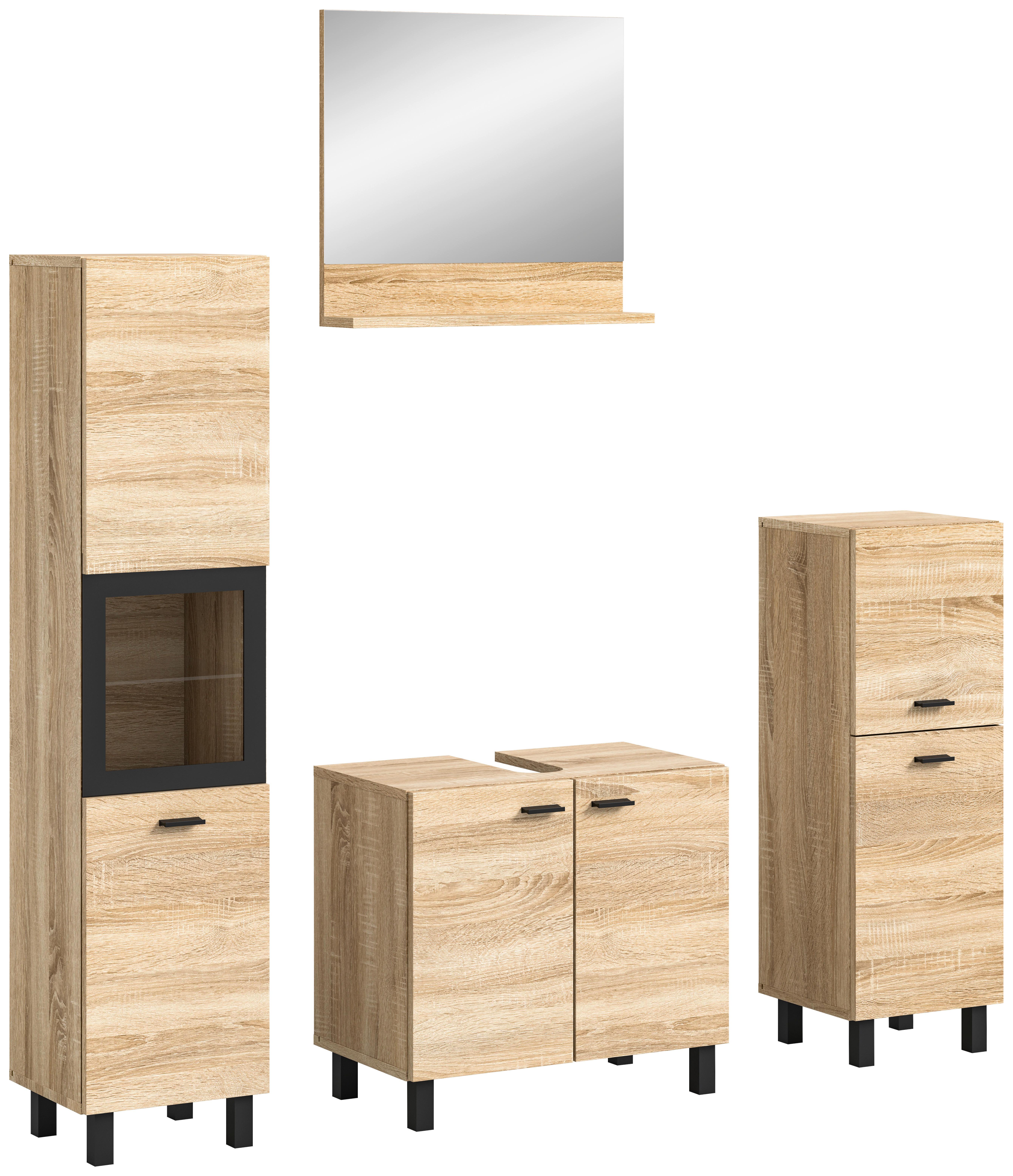 Badezimmer Boston Sonoma Eiche Dekor - Schwarz/Sonoma Eiche, MODERN, Glas/Holzwerkstoff (117cm) - MID.YOU